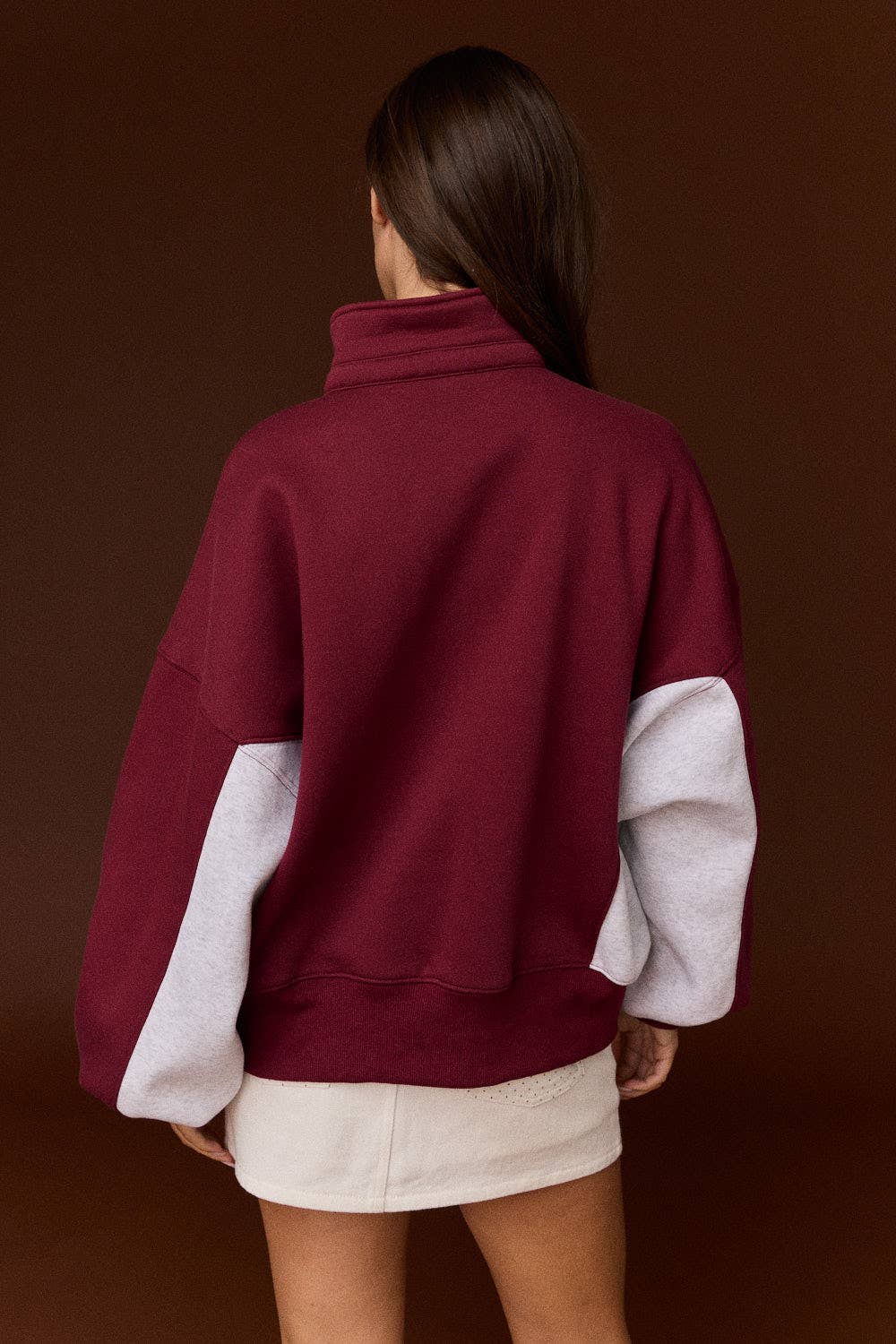 Amy Collar Half-Snap Contrast Sleeve Sweatshirt