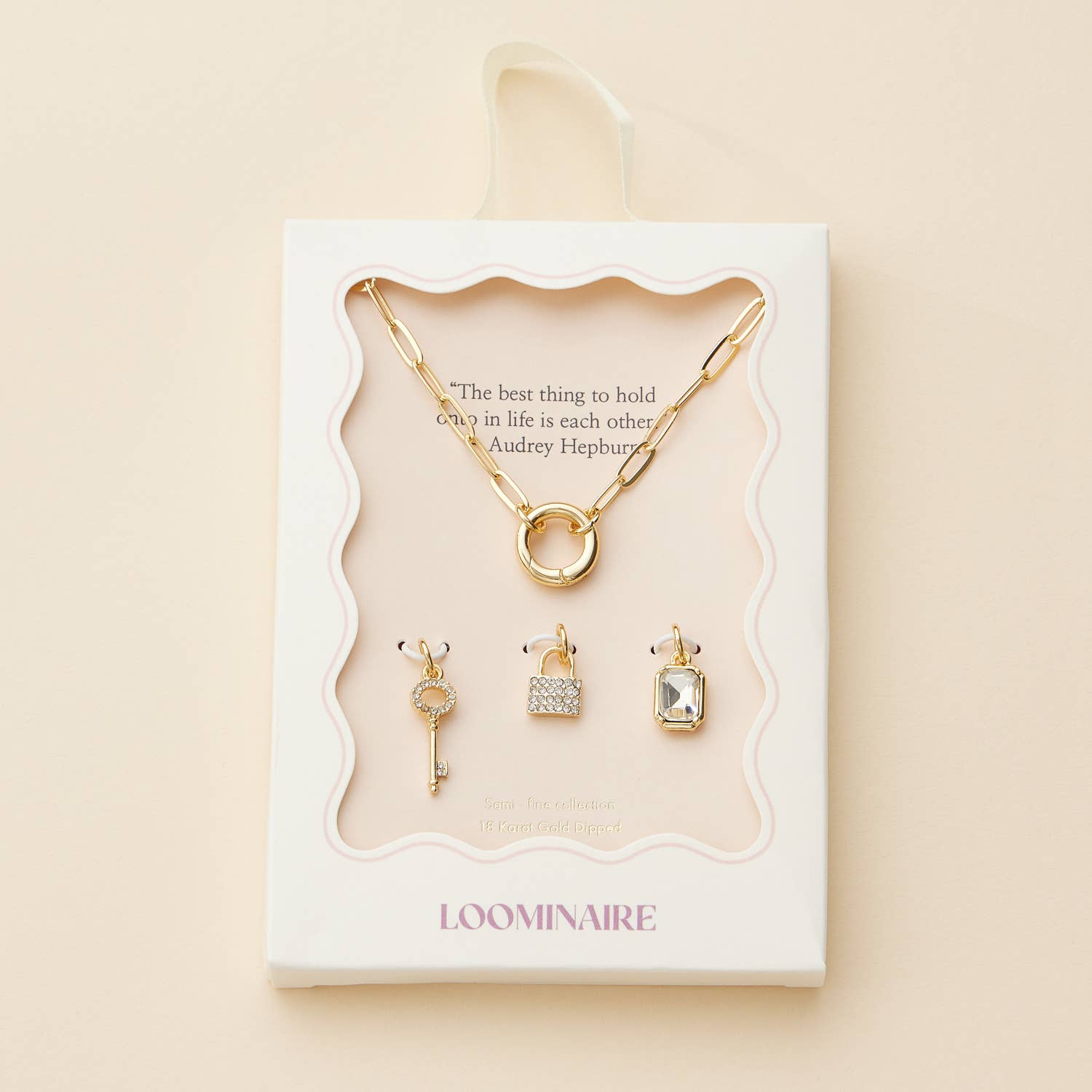 Hucks Gold Dipped Charm Necklace with Key and Gemstone Accents