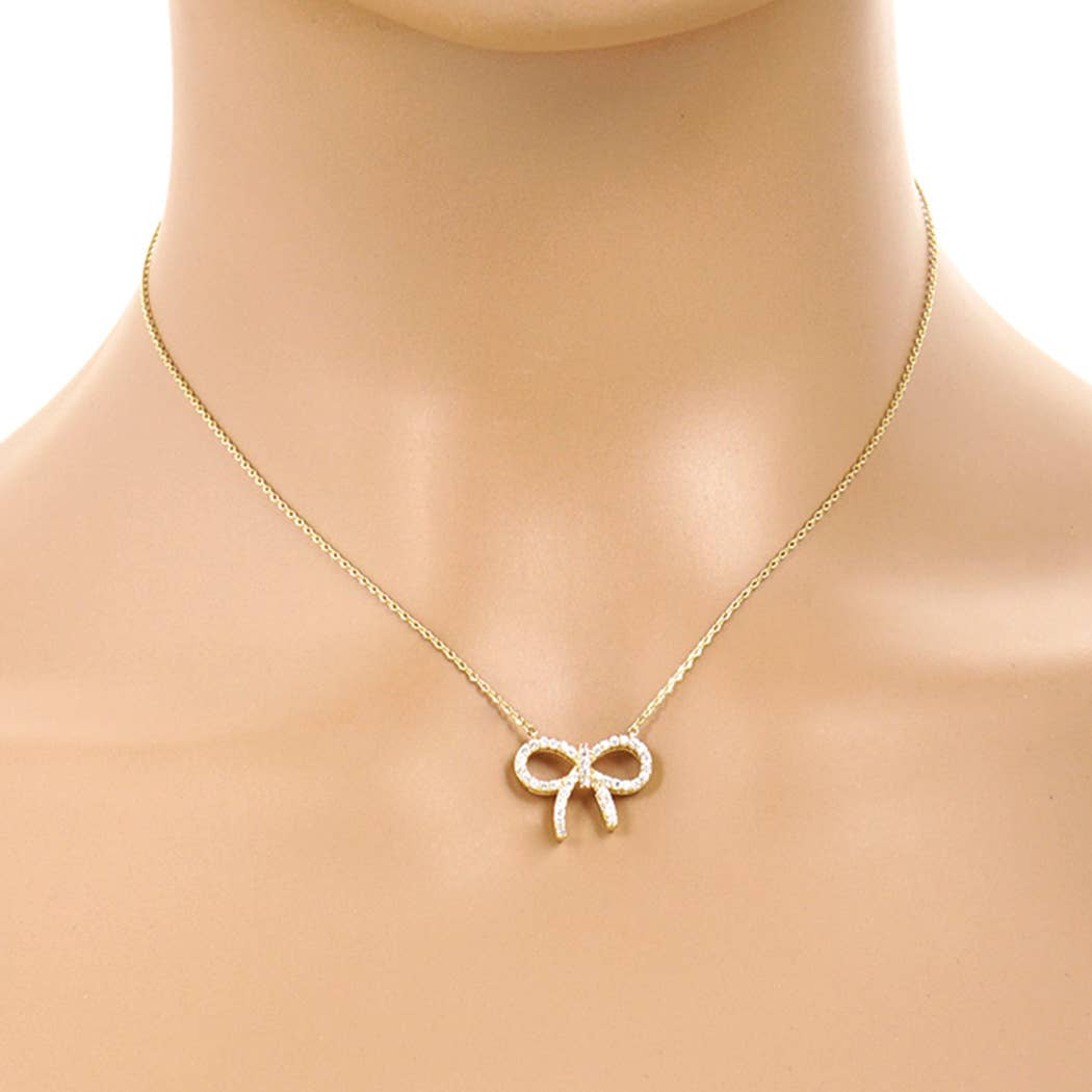 Noah CZ Gold-Dipped Bow Rhinestone Necklace
