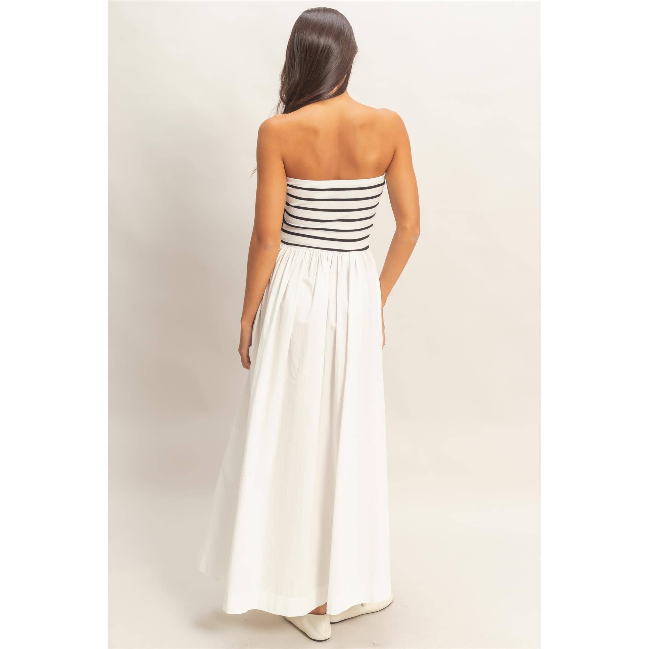 Striped Strapless Flowy Midi Dress