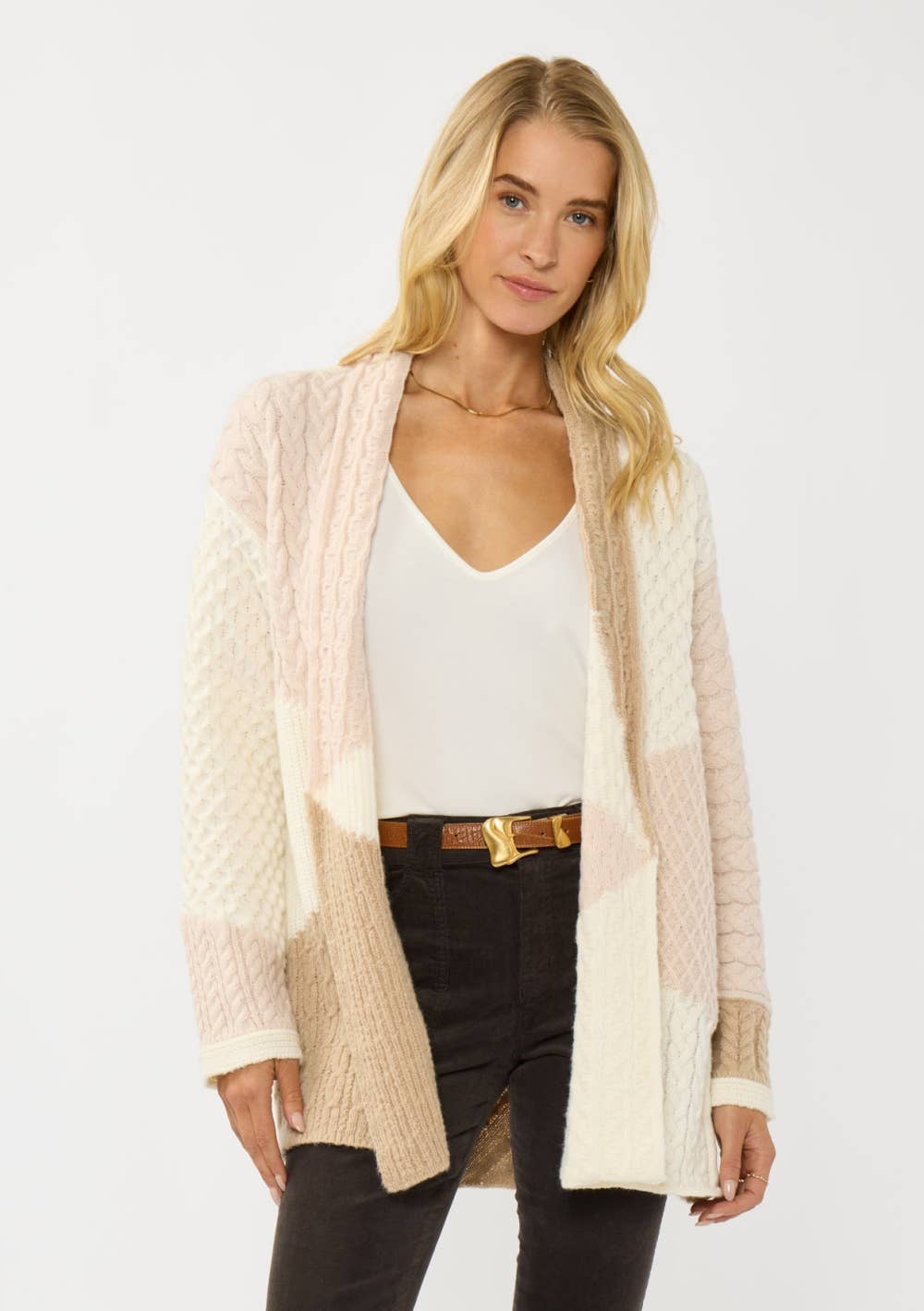 Fifi Colorblock Cable Sweater Cardigan PREORDER