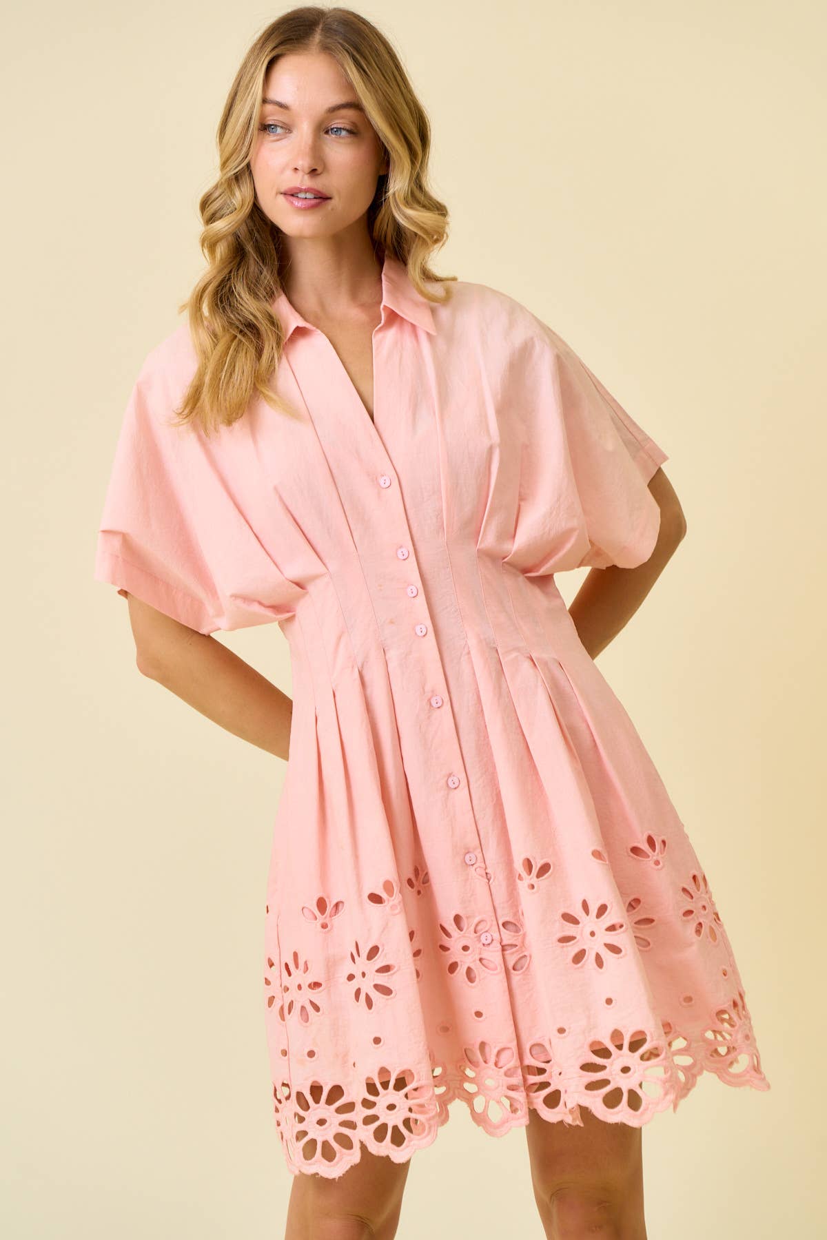 Stefanie Scallop Embroidered Shirt Dress