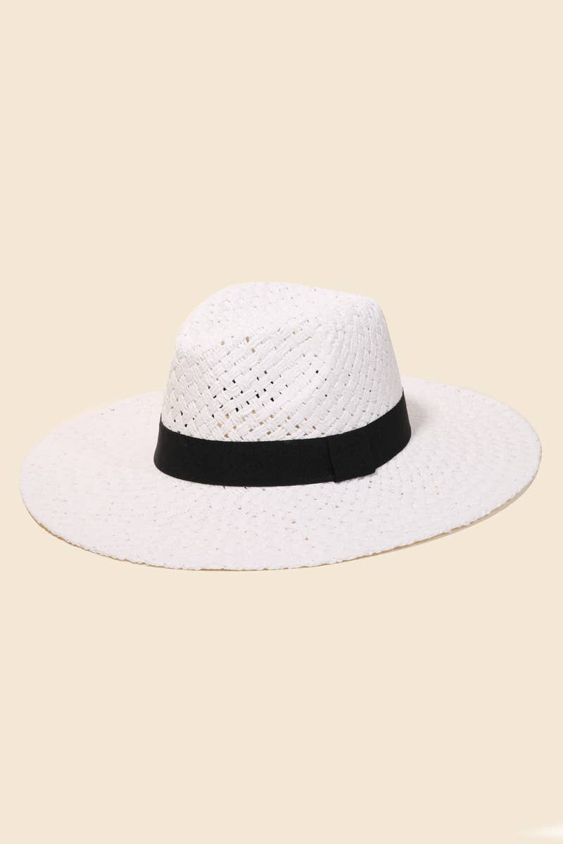 Brendah Straw Braided Black Ribbon Bow Strap Sun Hat