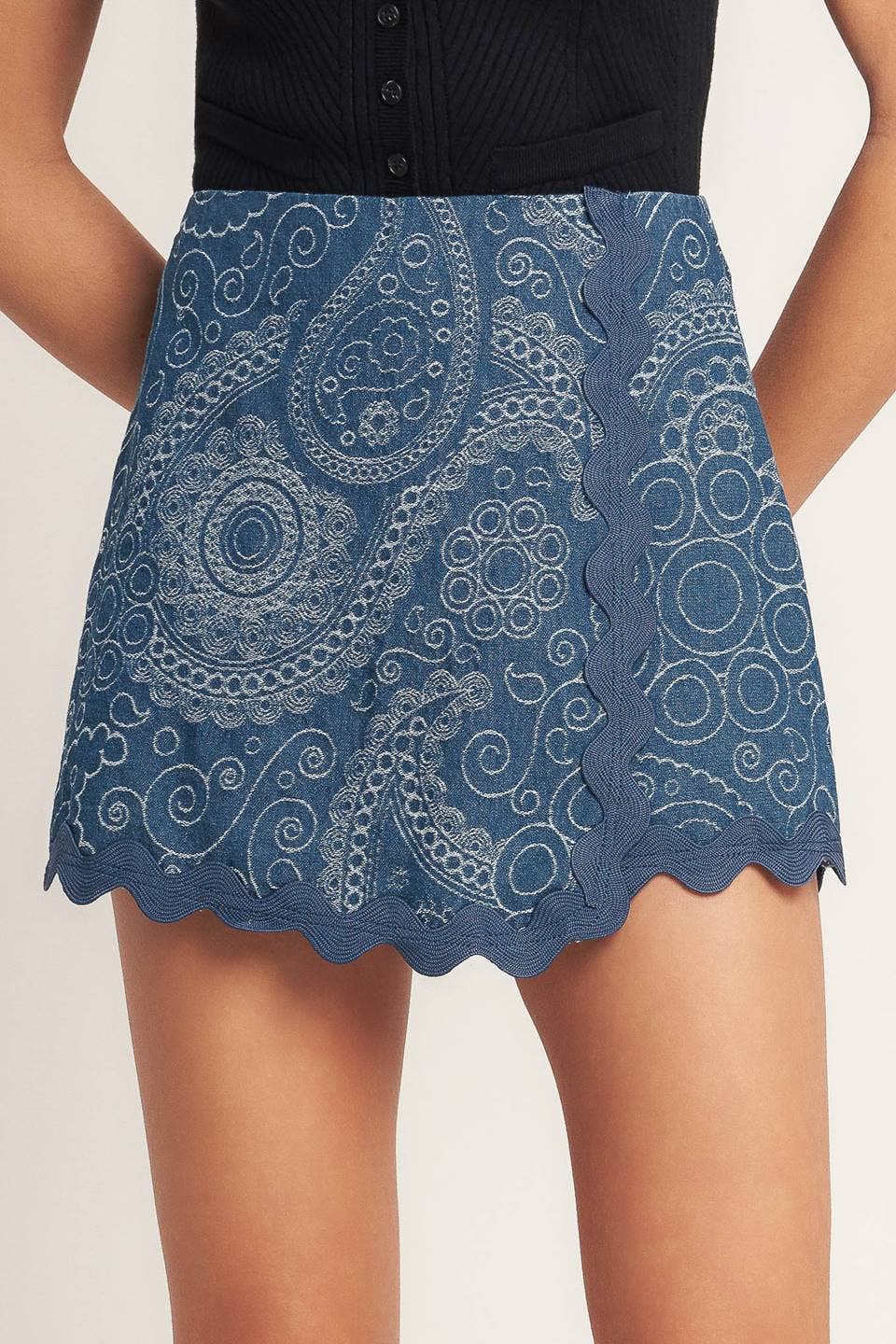 Avary Printed Denim Skort