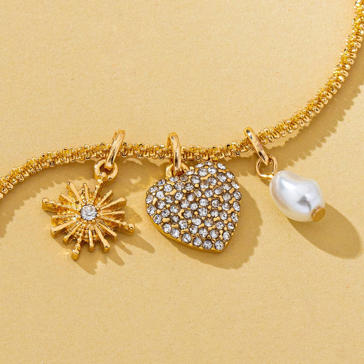 Celestial Heart & Pearl Charm Necklace