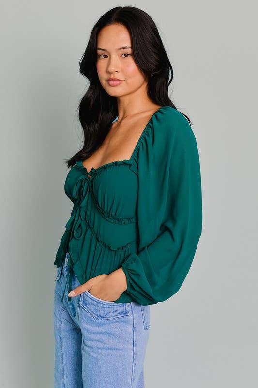 Vayda Puff Long Sleeve Ruffle Detail Open Top FINAL SALE