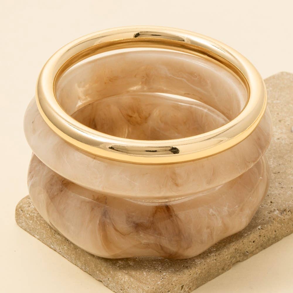 Avetta Metallic Tube And Wide Marble Resin Bangle Bracelet Set PREORDER