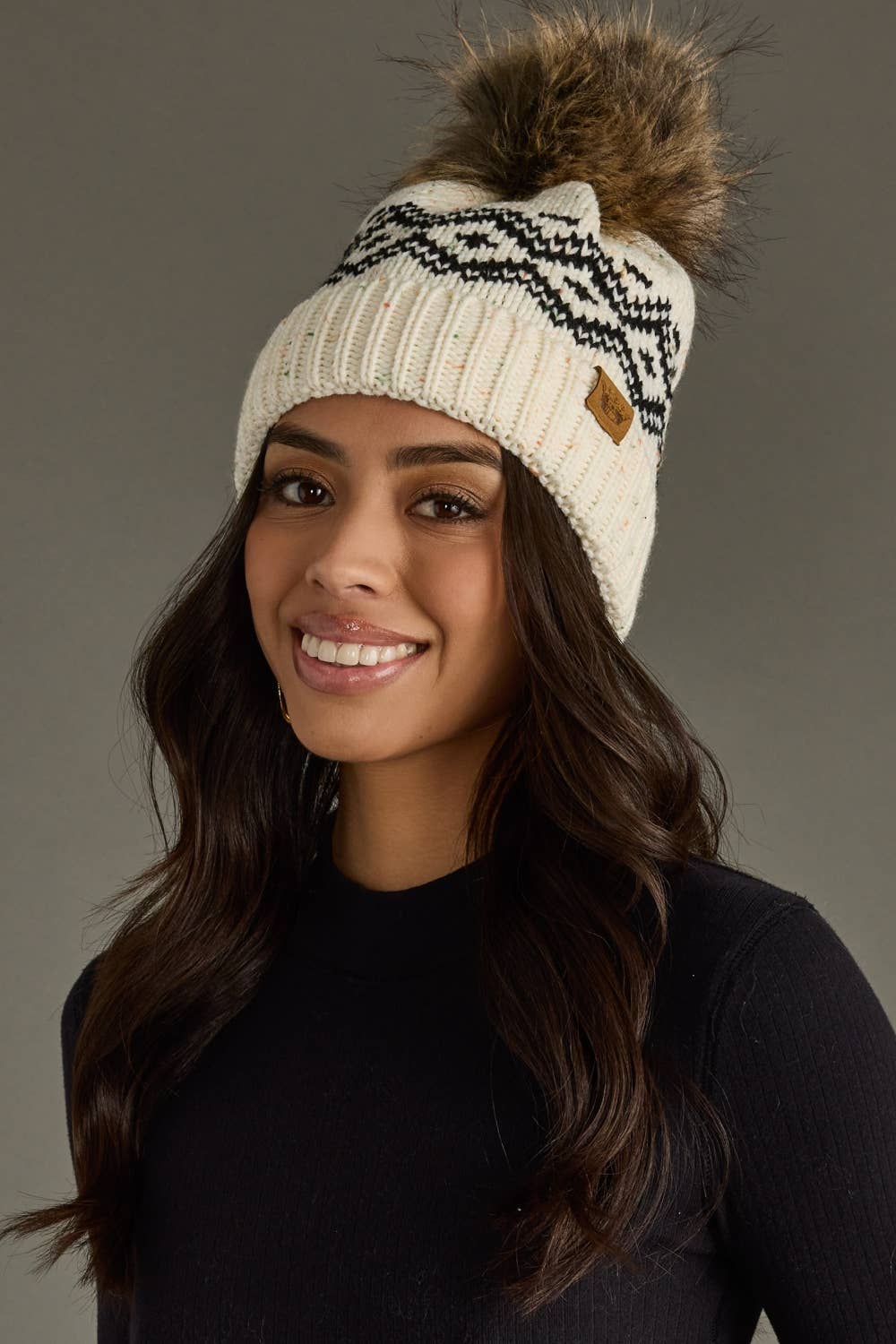 Ware Cream & Speckled Pattern Pom Hat