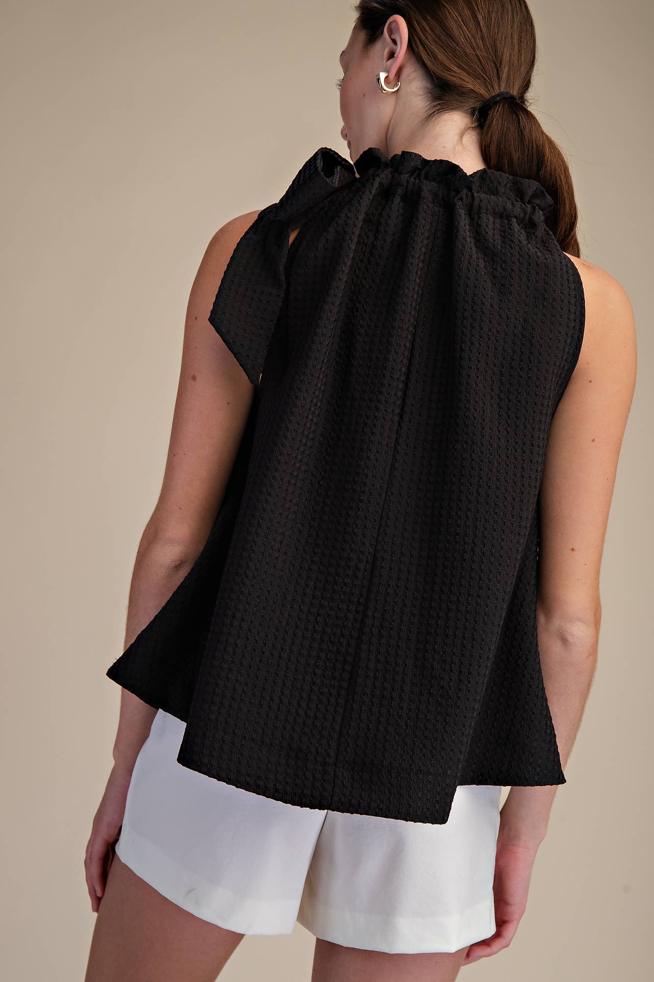 Mel Ruffle Neck Tie Sleeveless Top