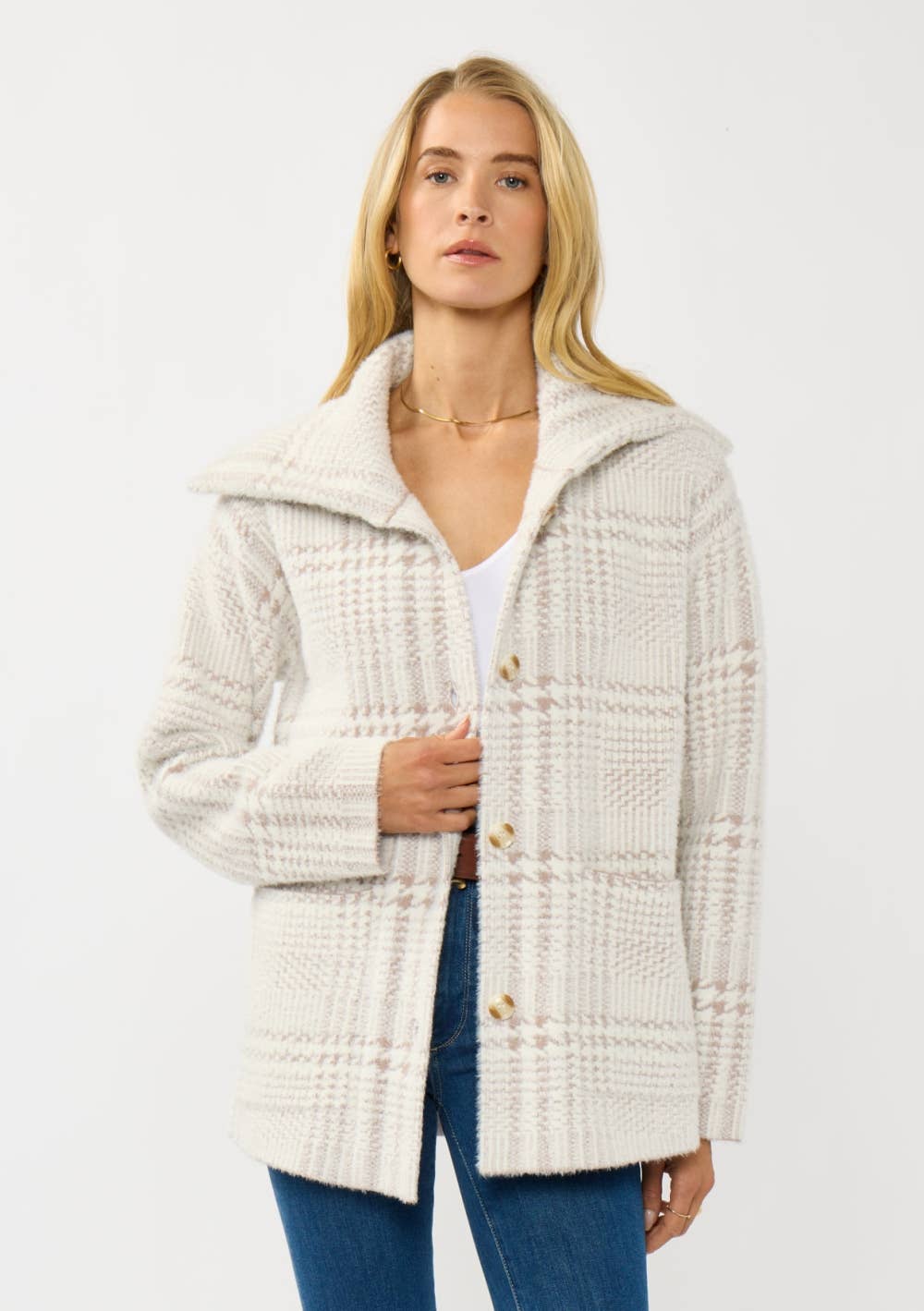 Frank Plaid Button-Up Sweater Jacket PREORDER