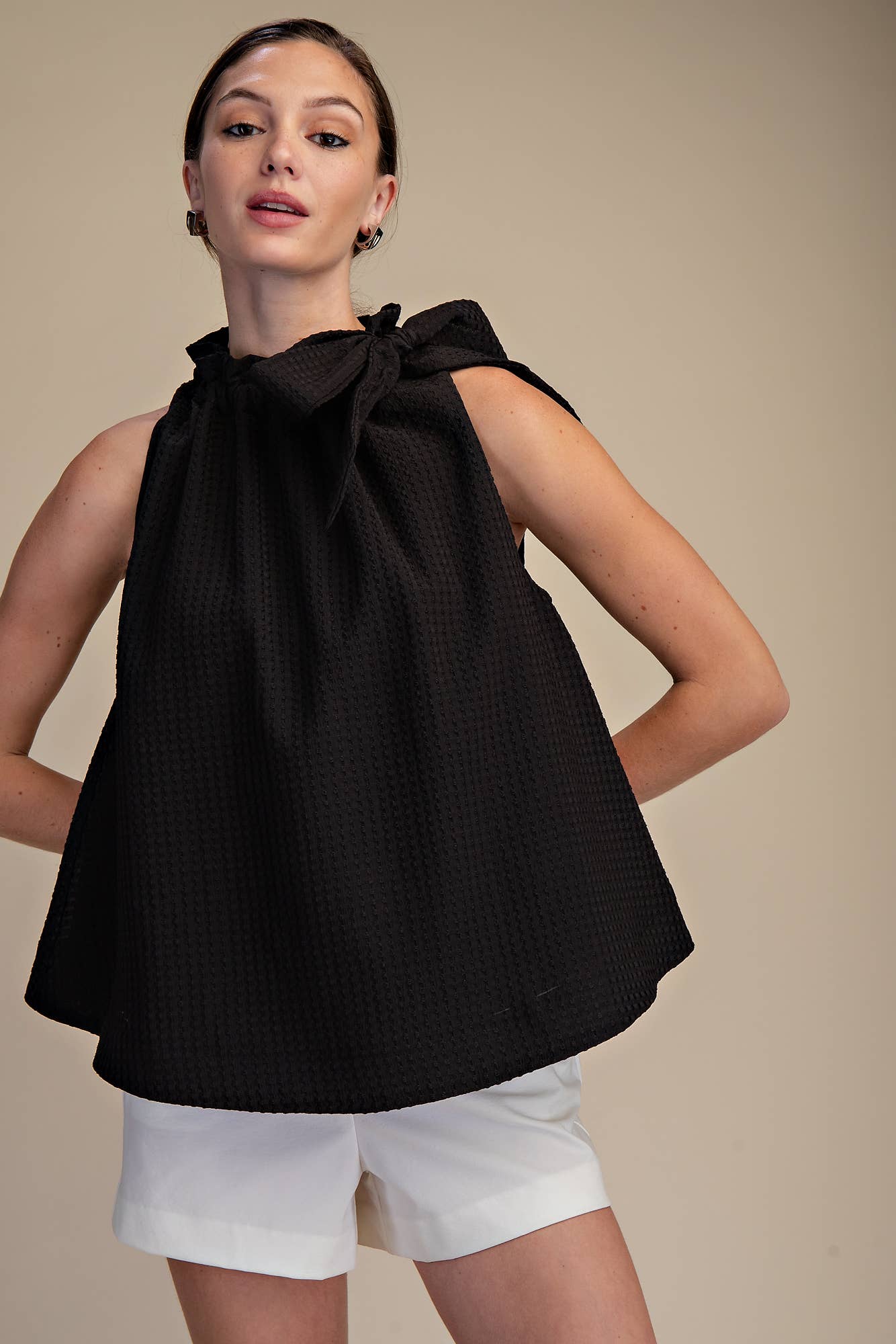 Mel Ruffle Neck Tie Sleeveless Top