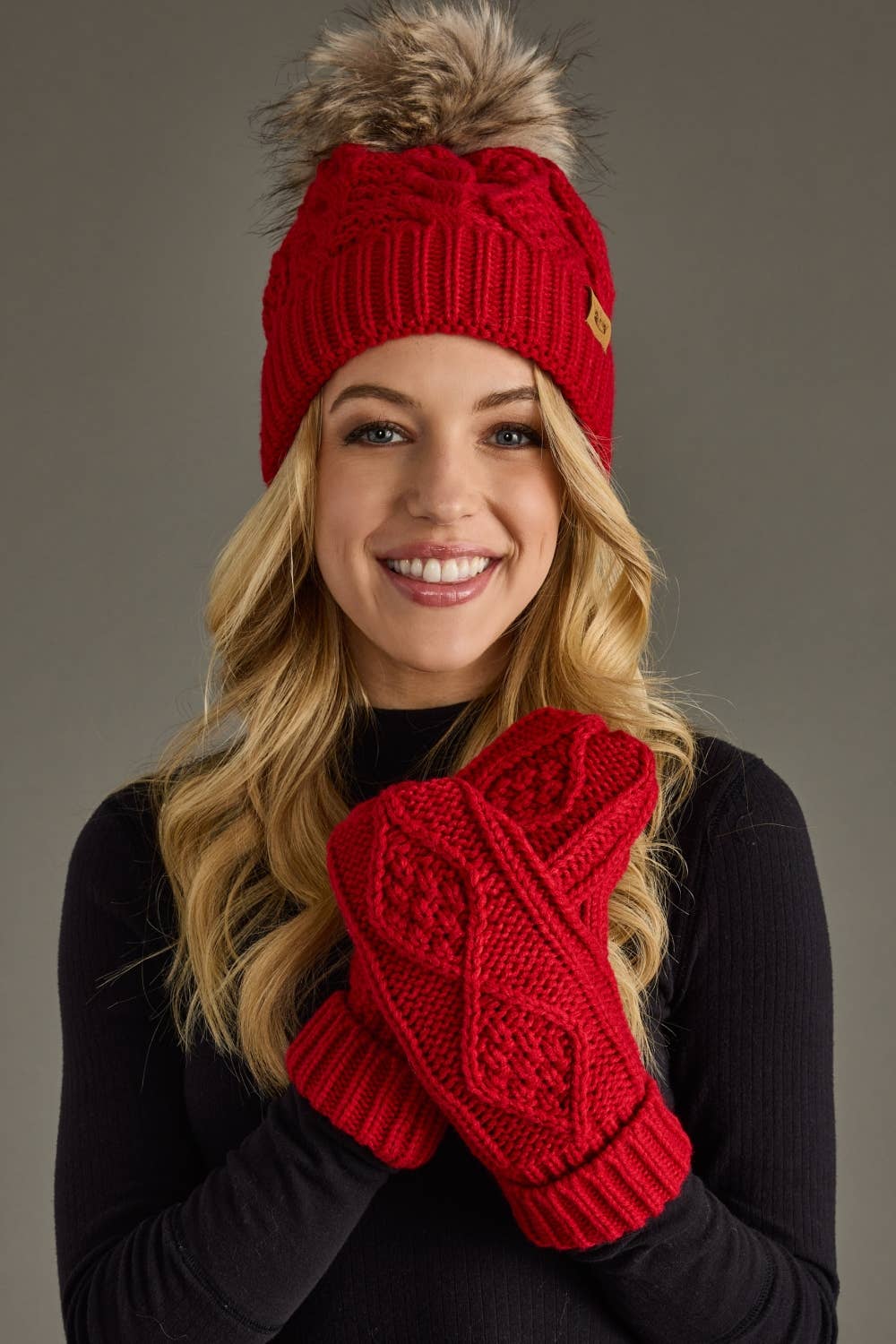 Lynn Red Cable Knit Mittens
