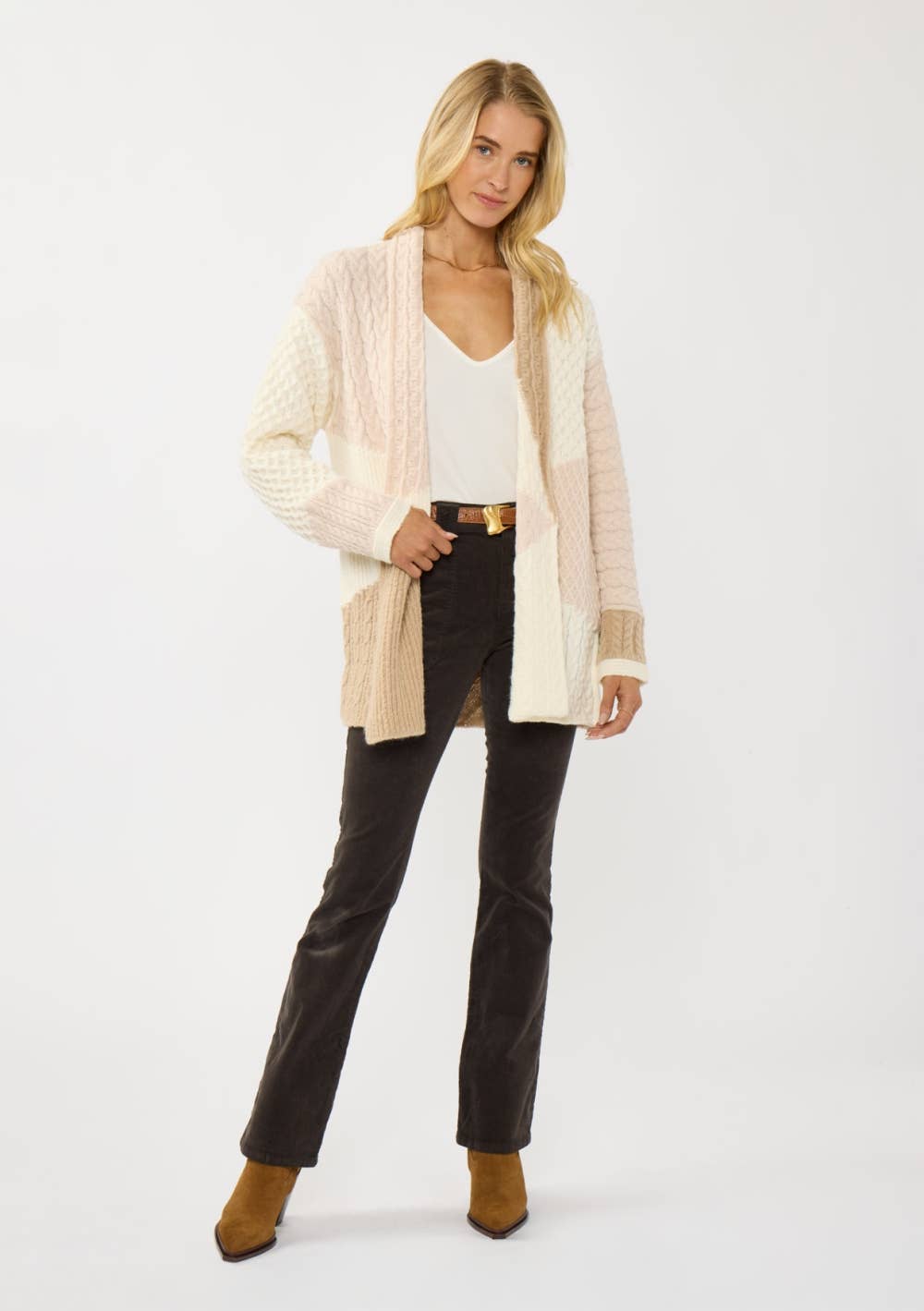 Fifi Colorblock Cable Sweater Cardigan PREORDER
