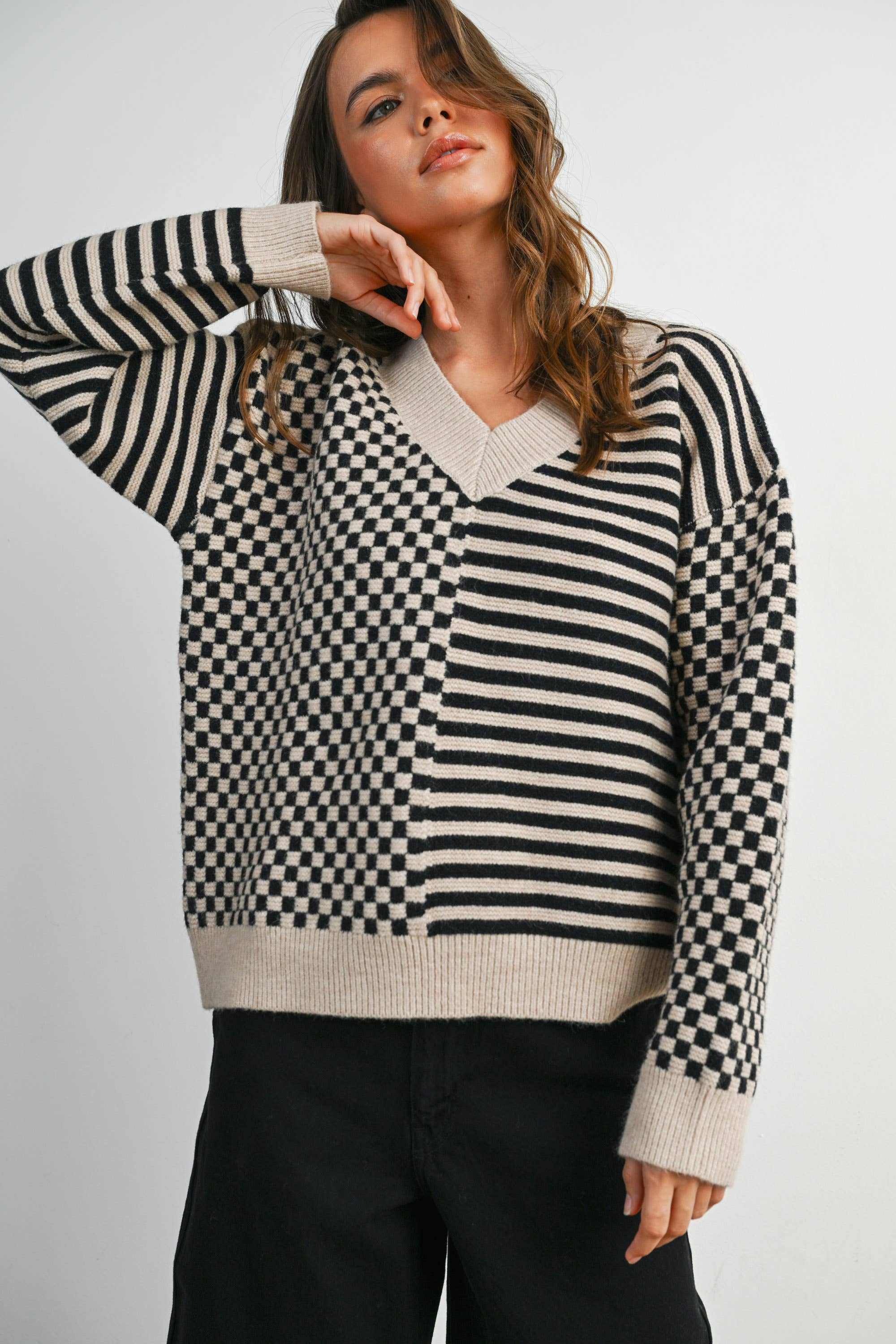 Frenchy Checker Pattern Sweater