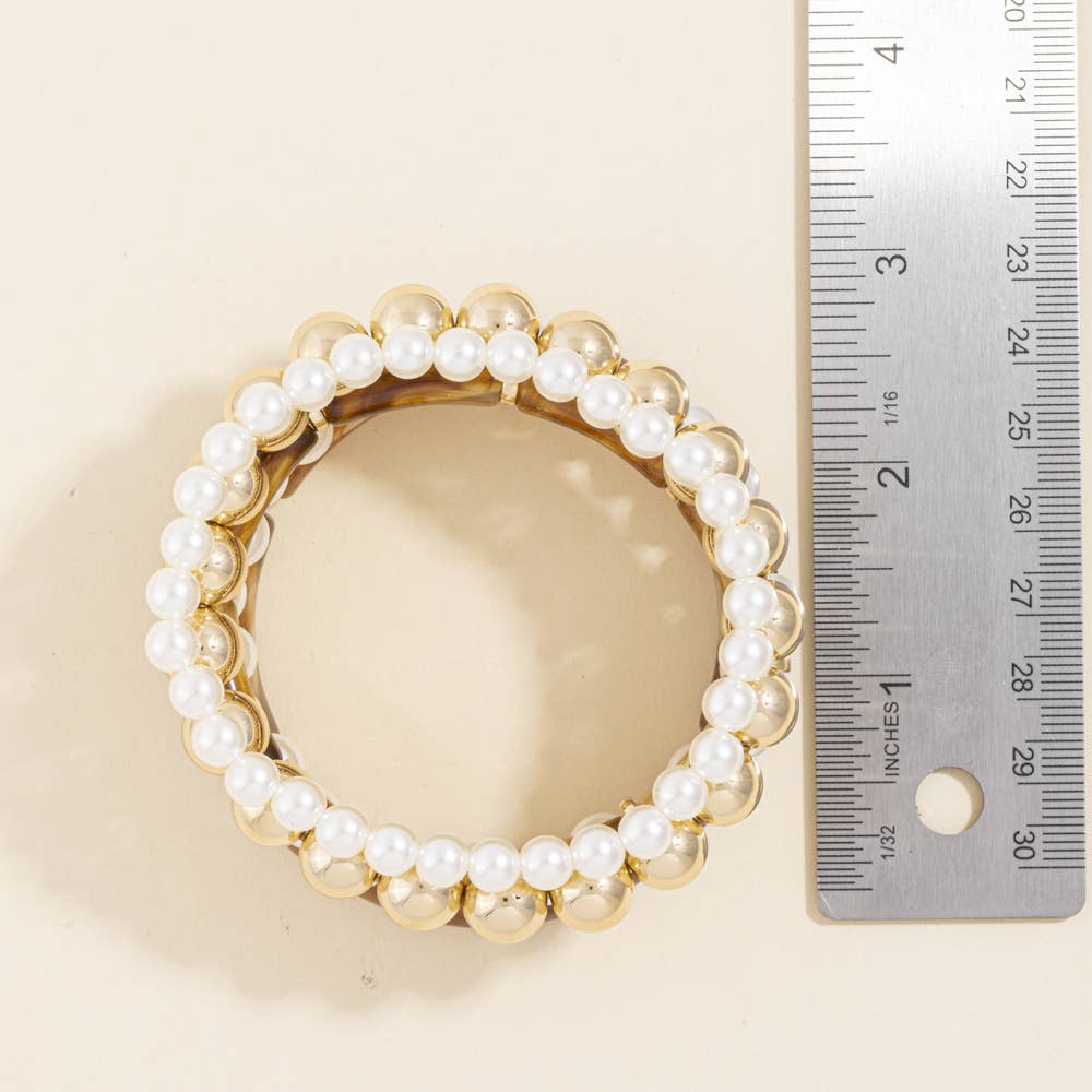 Stephanie Pearl And Bamboo Bead Stretch Bracelet Set