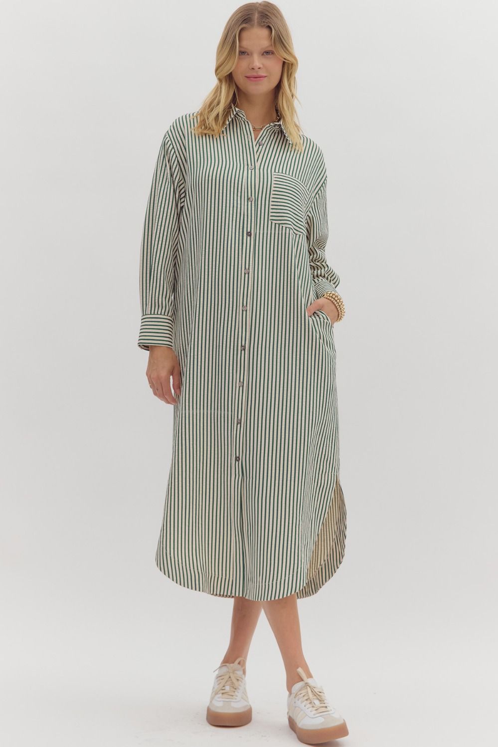 Viola Stripe Midi Shirt Dress