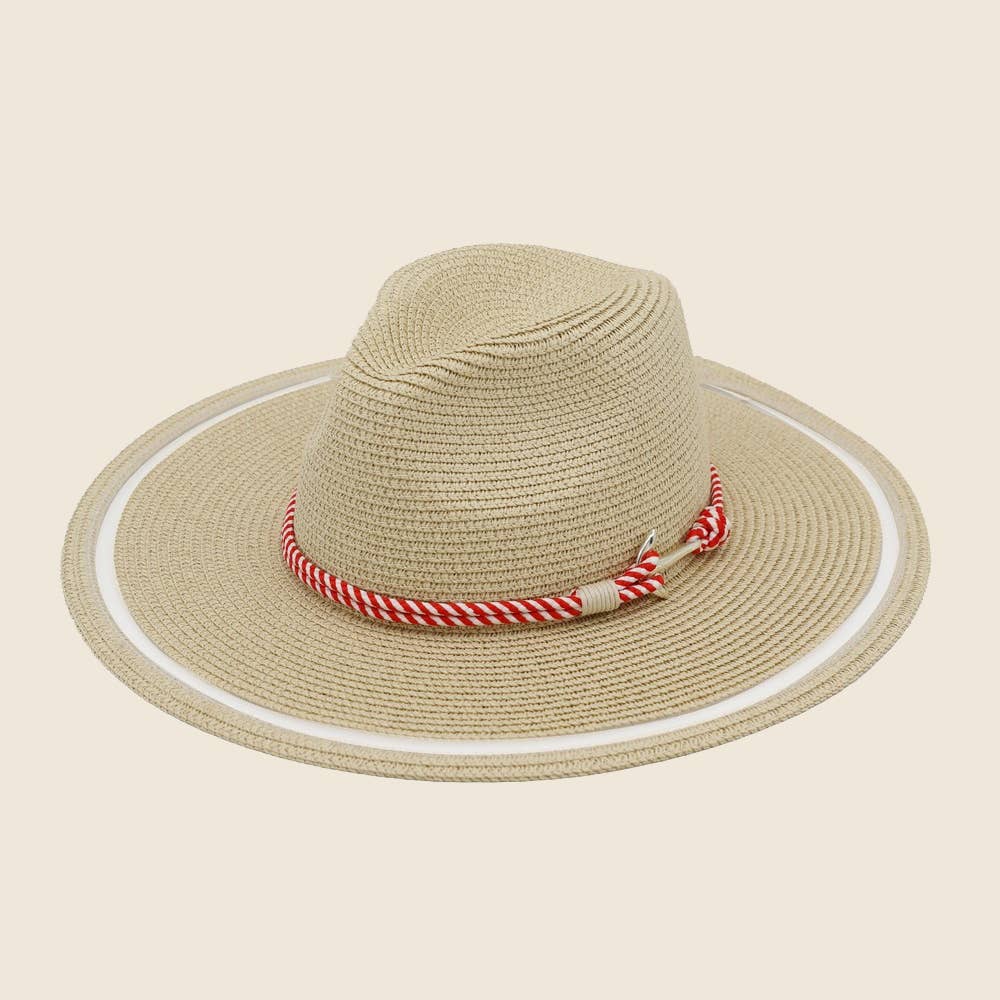 Ammie Striped Rope Flat Brim Straw Sun Hat