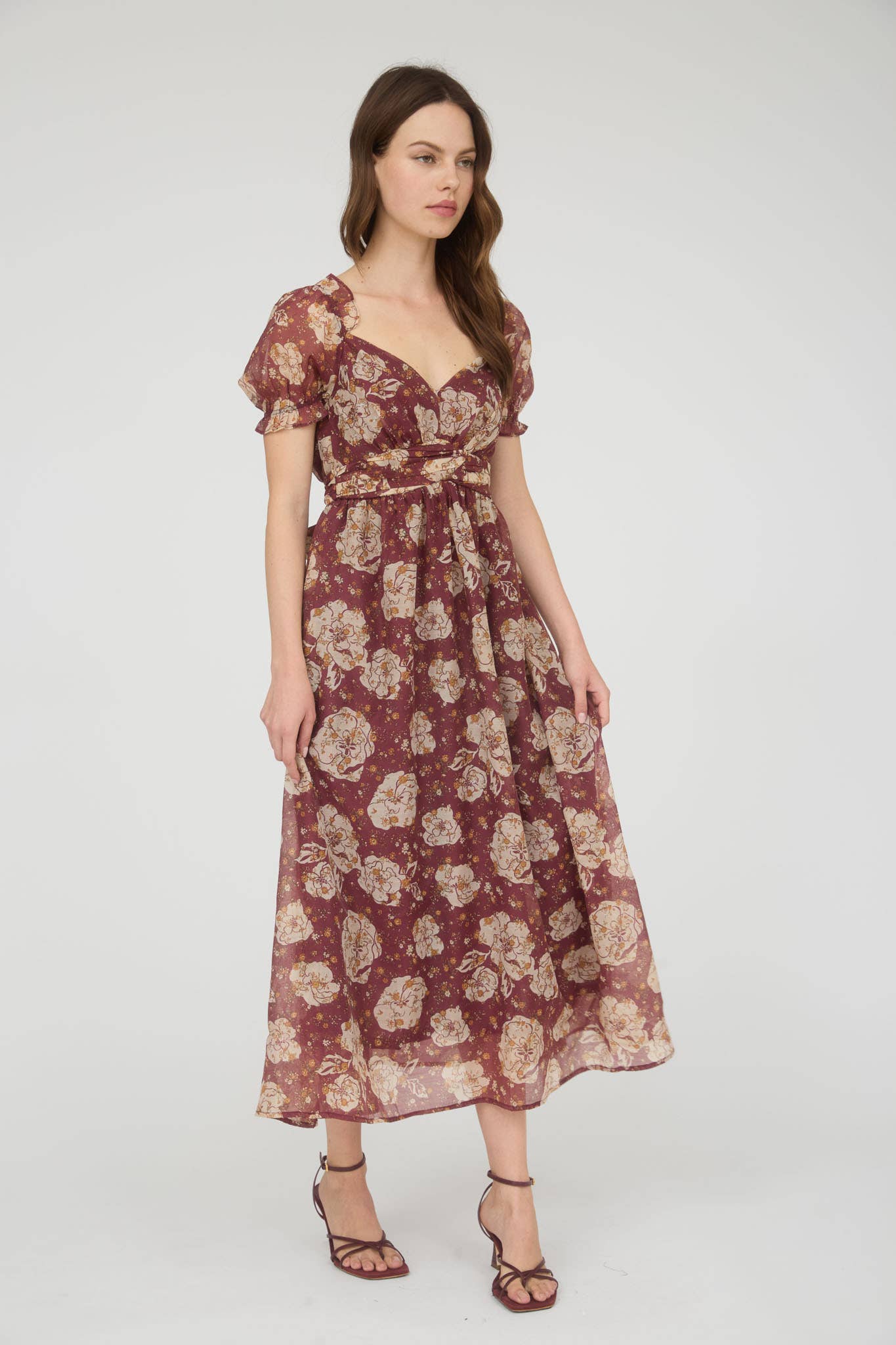Sissie Back Tie Midi Burgundy Dress