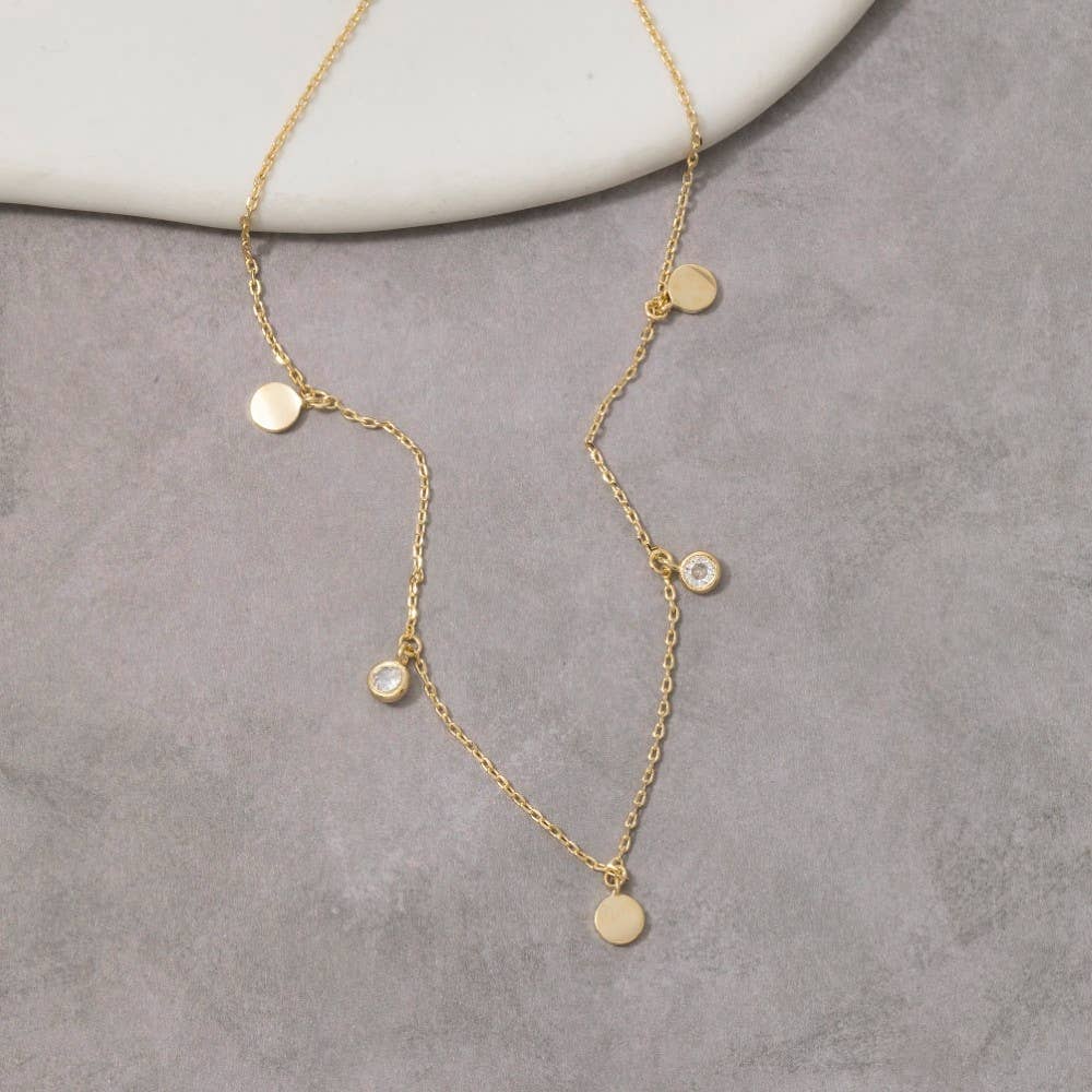 Arso Disc And Cz Drop Charm Necklace