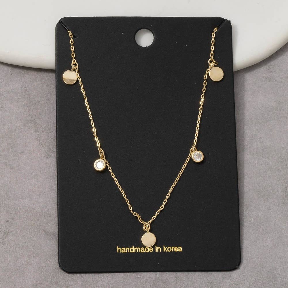 Arso Disc And Cz Drop Charm Necklace