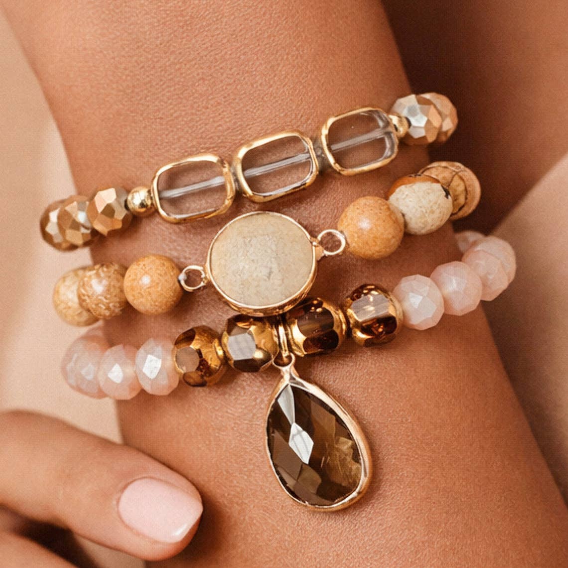 Aidan Boho Beaded Bracelet Set with Mixed Natural Stones