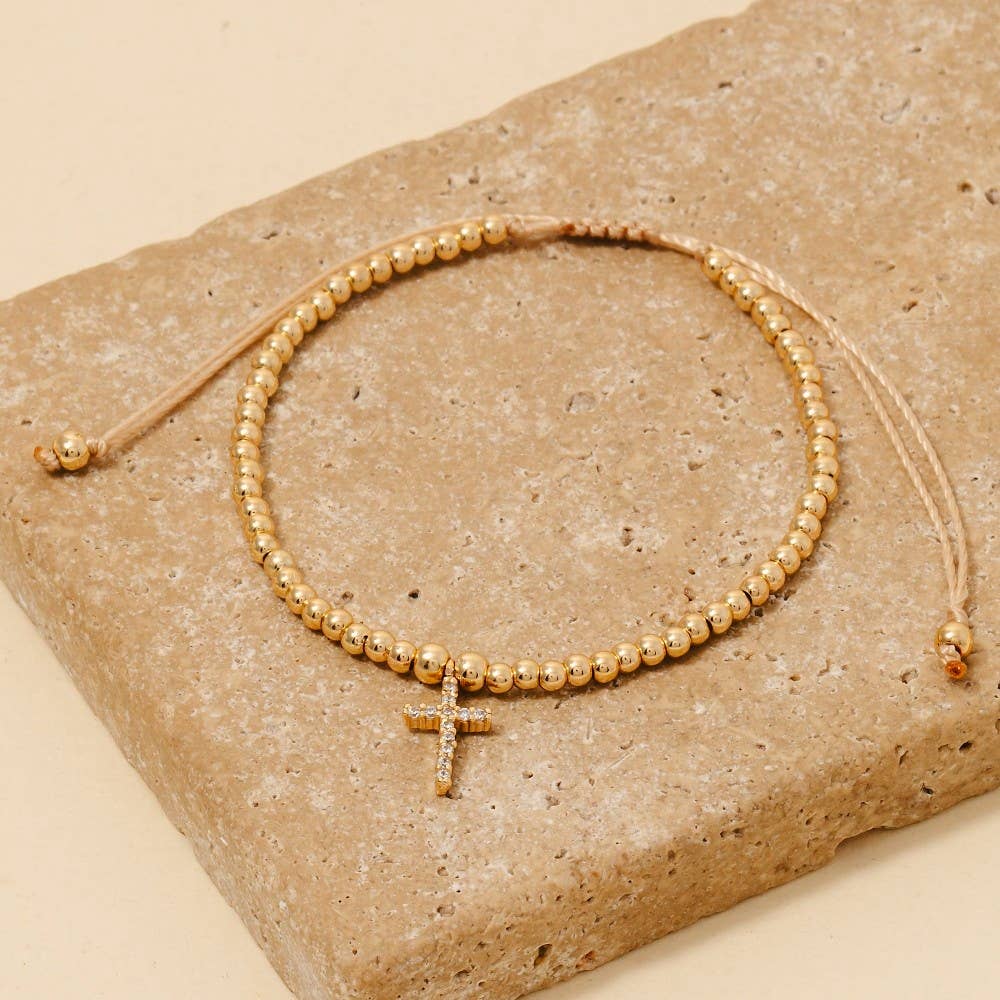 Veana Pave Cross Charm Beaded Cord Bracelet