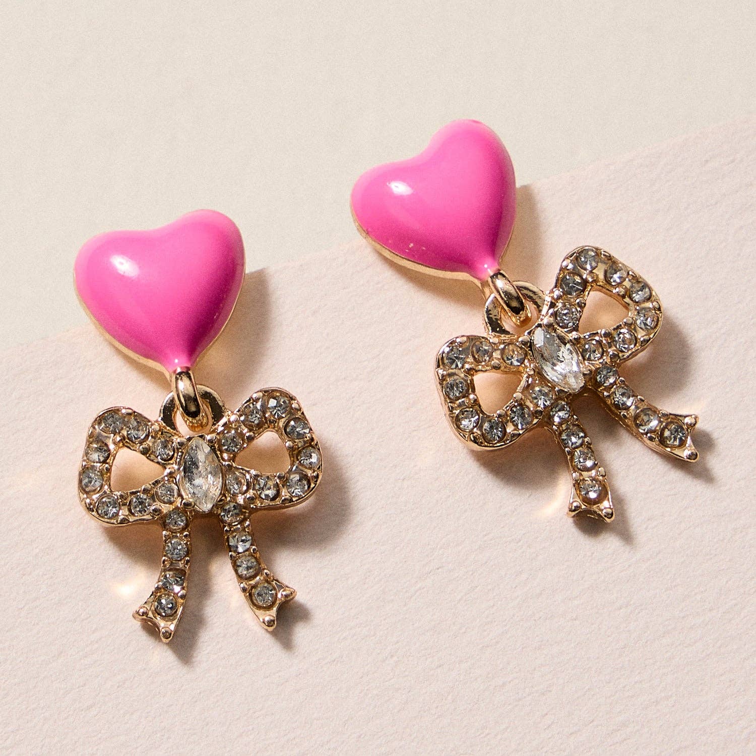 Hanes Heart & Bow Rhinestone Stud Earrings – Cute Valentine Drop Earrings FINAL SALE