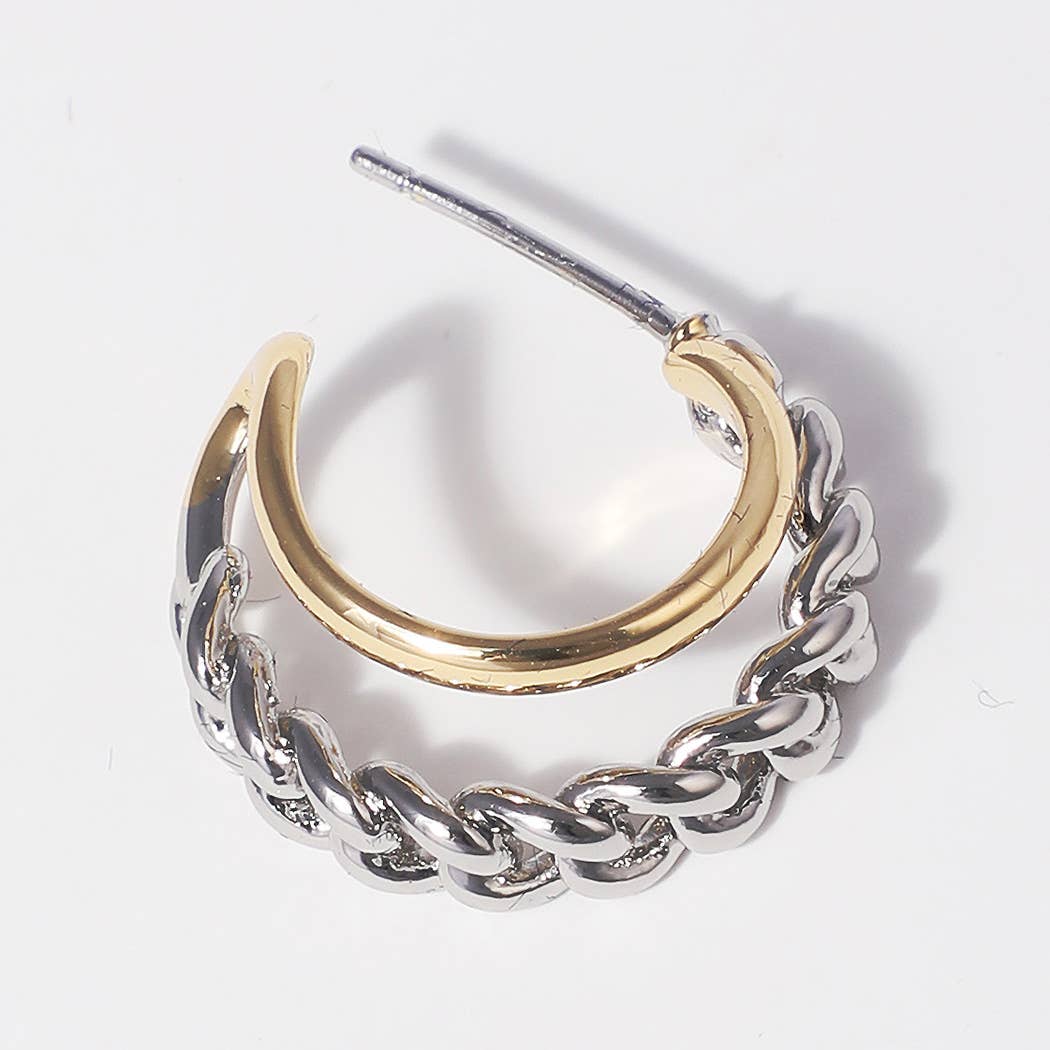 Dae Two-Tone Double Line Hoop 14k Plated Post Earrings