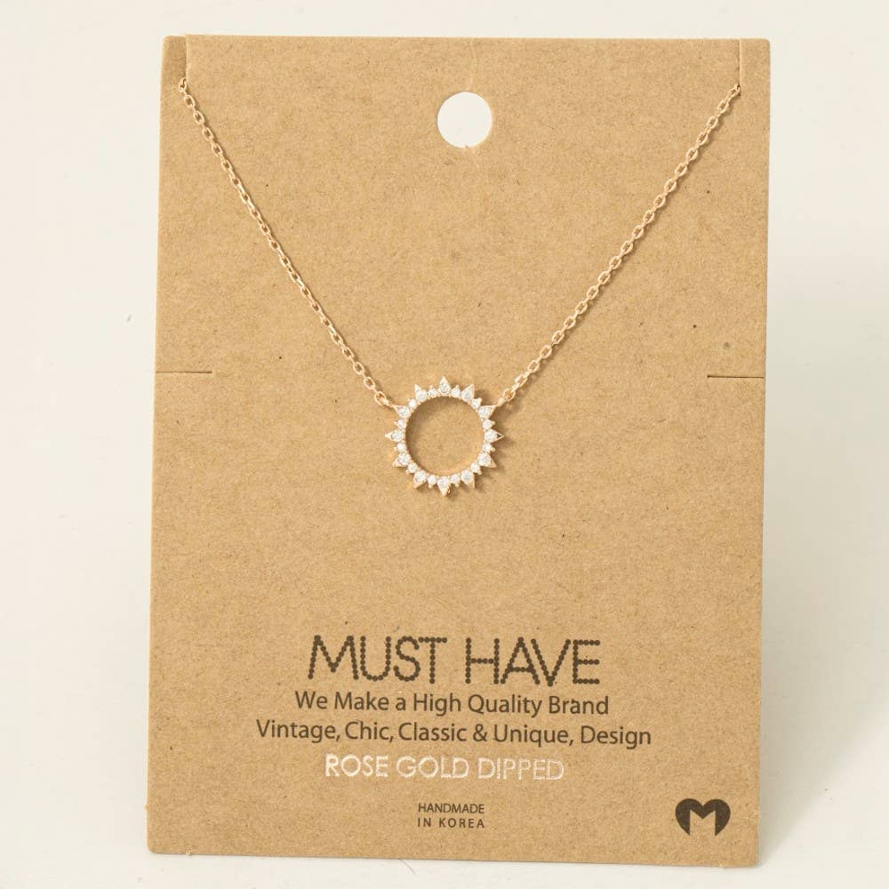 Aggra Gold Dipped Pave Circle Sun Pendant Necklace (2 Colors!)