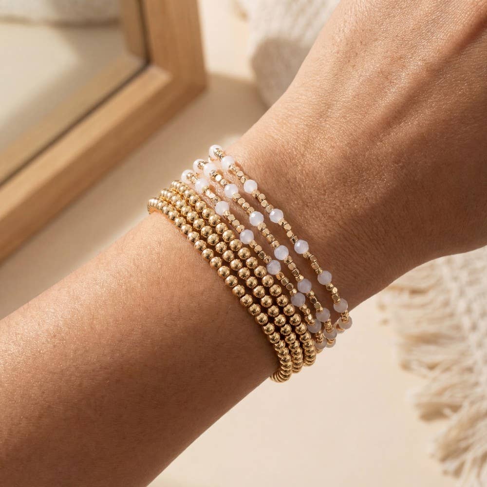 Royna Metallic And Faceted Beaded Elastic Bracelet Set