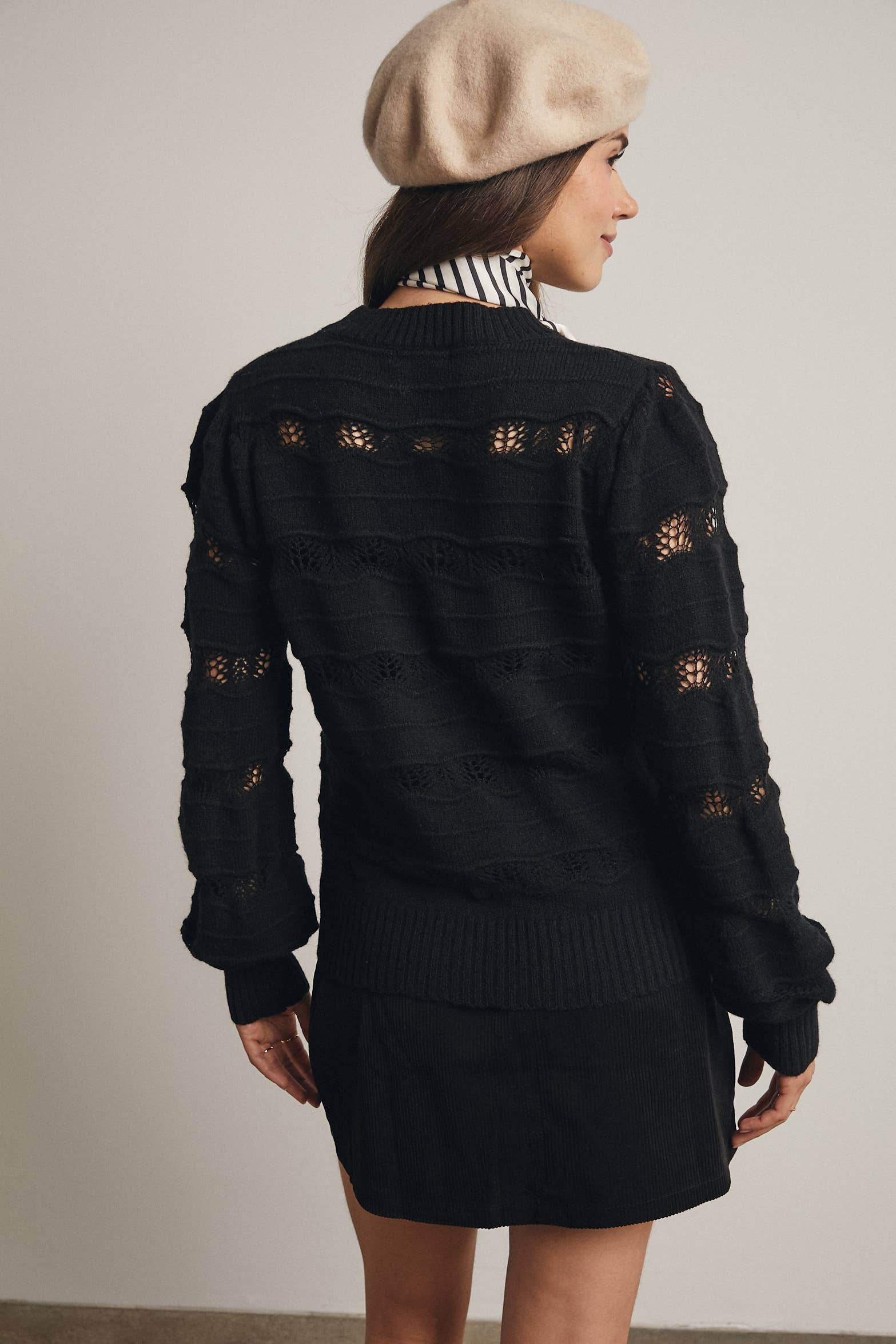 Linkin Pointelle Stripe Knit Pullover