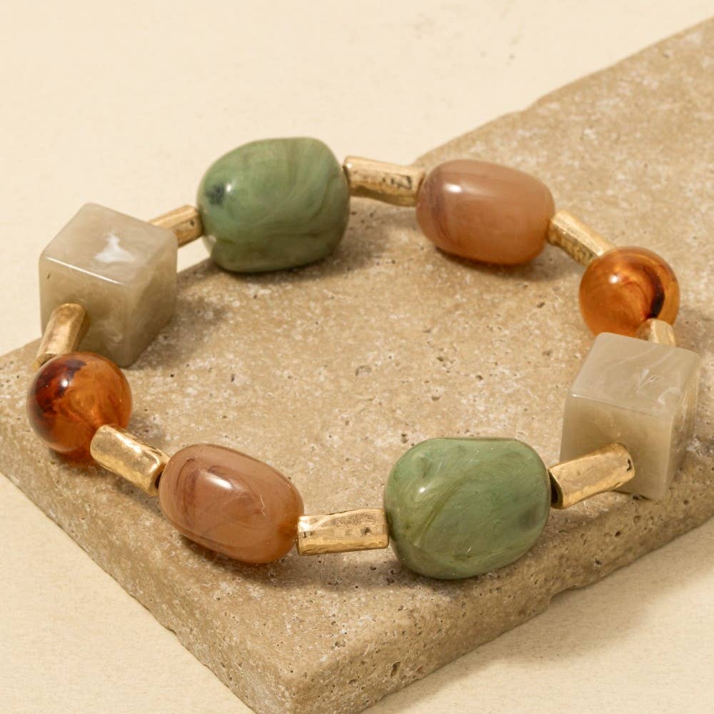 Ruma Acrylic Stones And Metallic Tube Beaded Bracelet