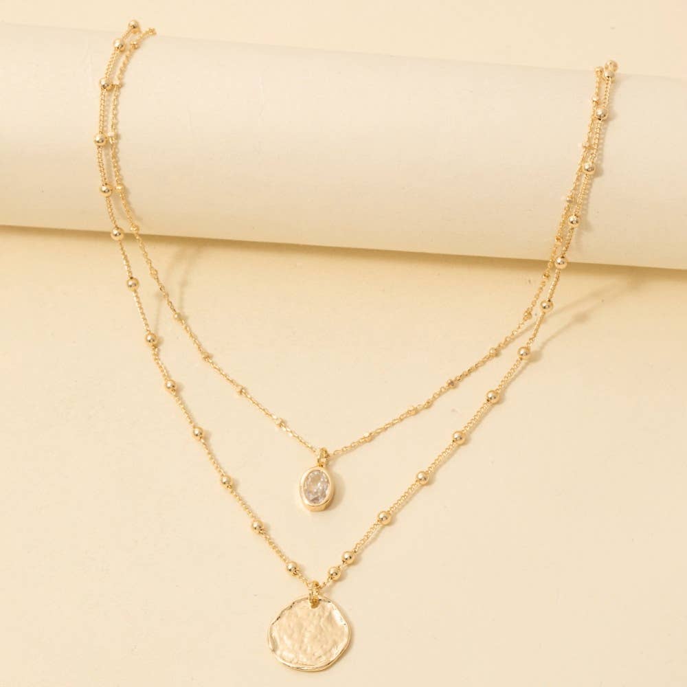 Ateena Coin And Oval Cz Charm Layered Chain Necklace (2 Colors!)