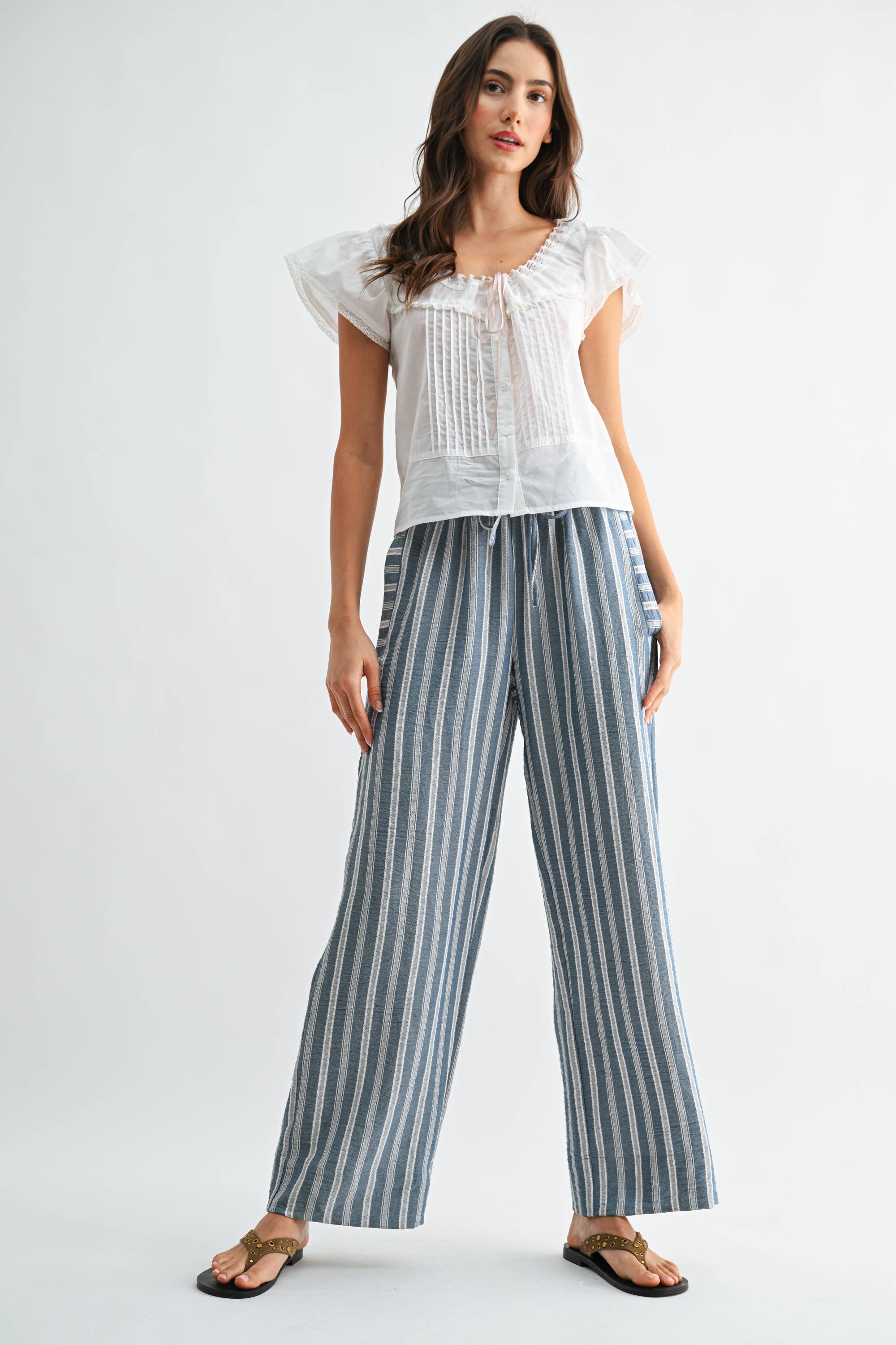 Hanna Striped Wide Leg Drawstring Pants PREORDER
