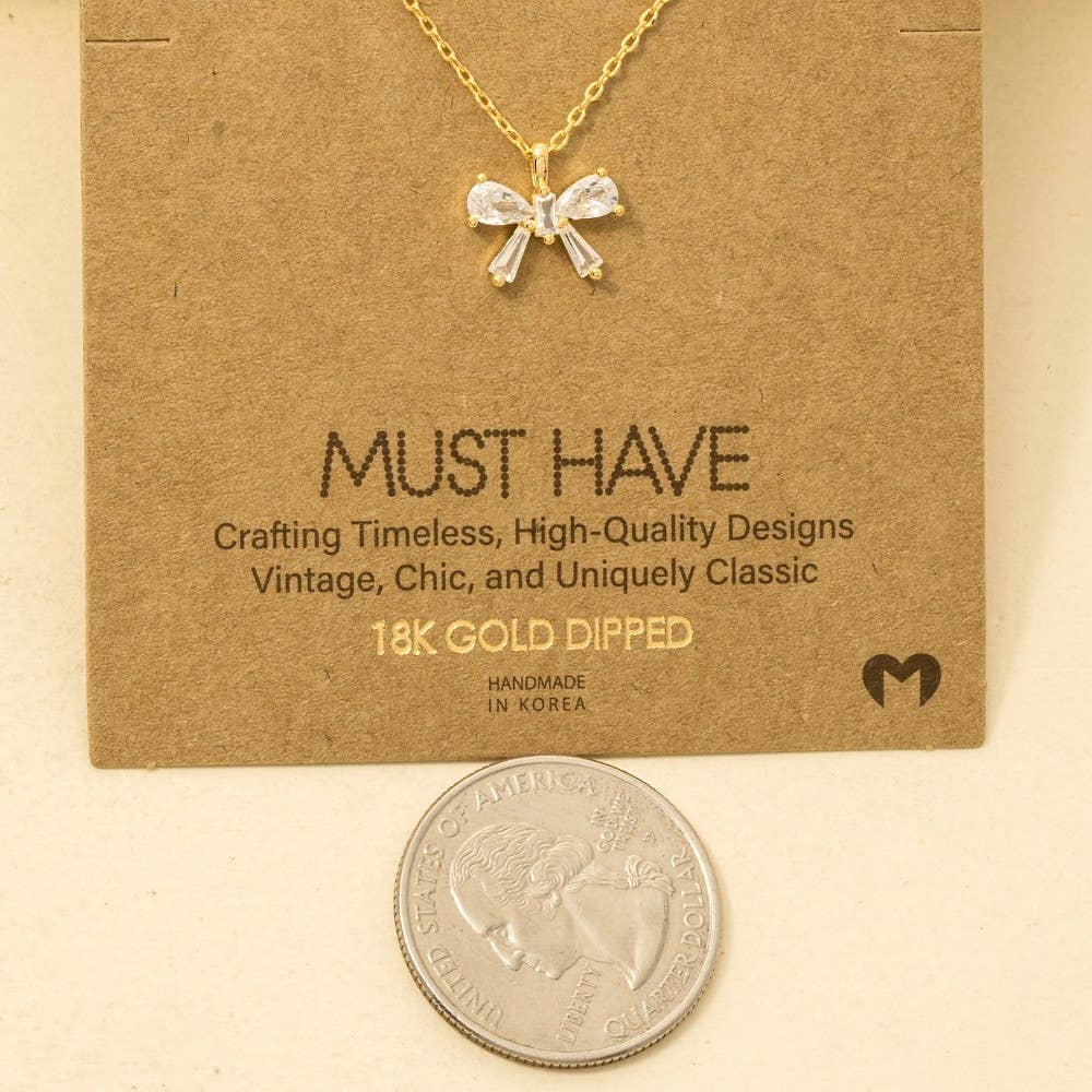Mar Rhinestone Ribbon Bow Pendant Necklace