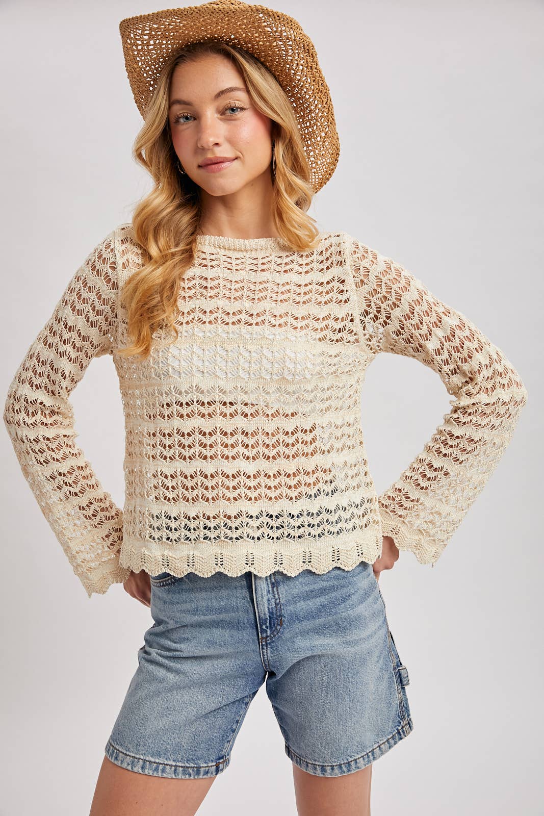 Valia Scallop Hem Pointelle Knit Top