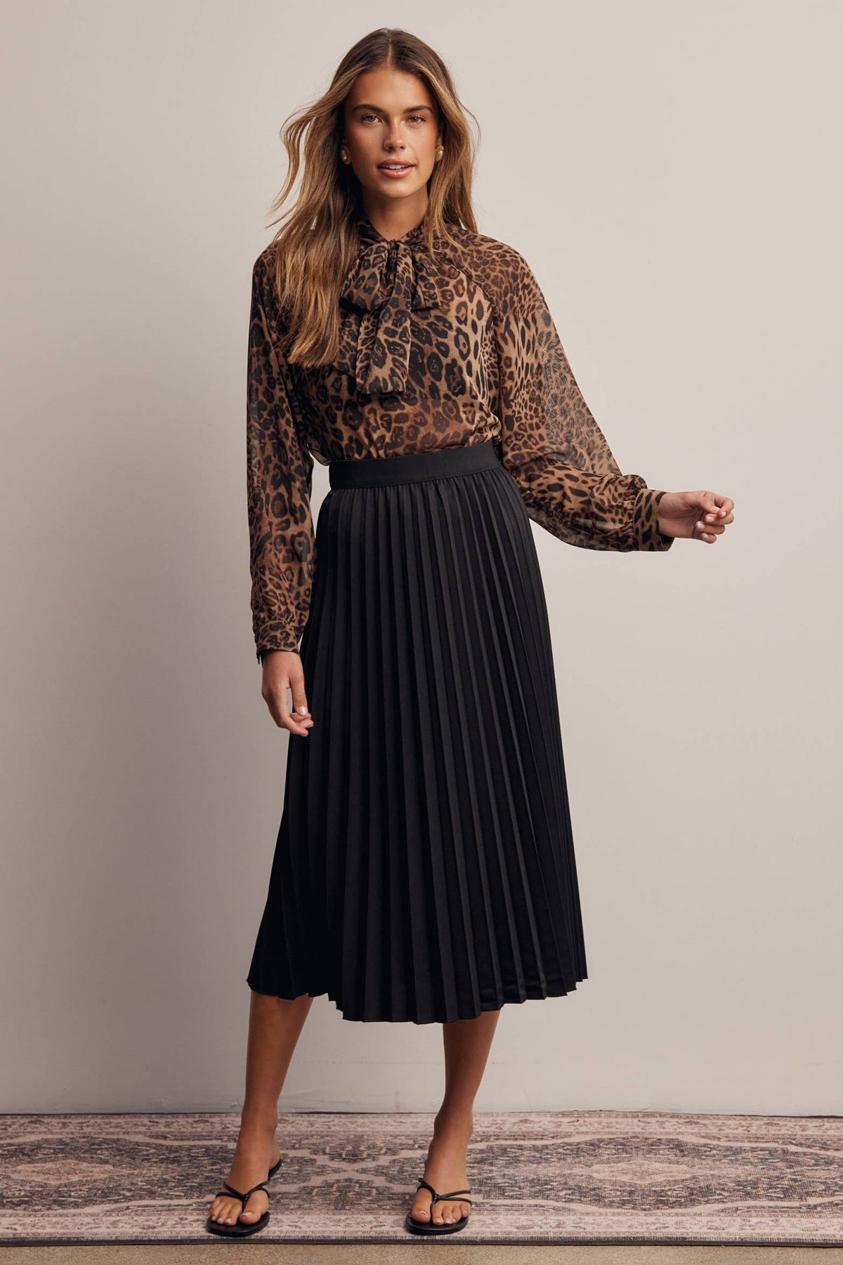 Drea Animal Print Tie Neck Chiffon Blouse PREORDER