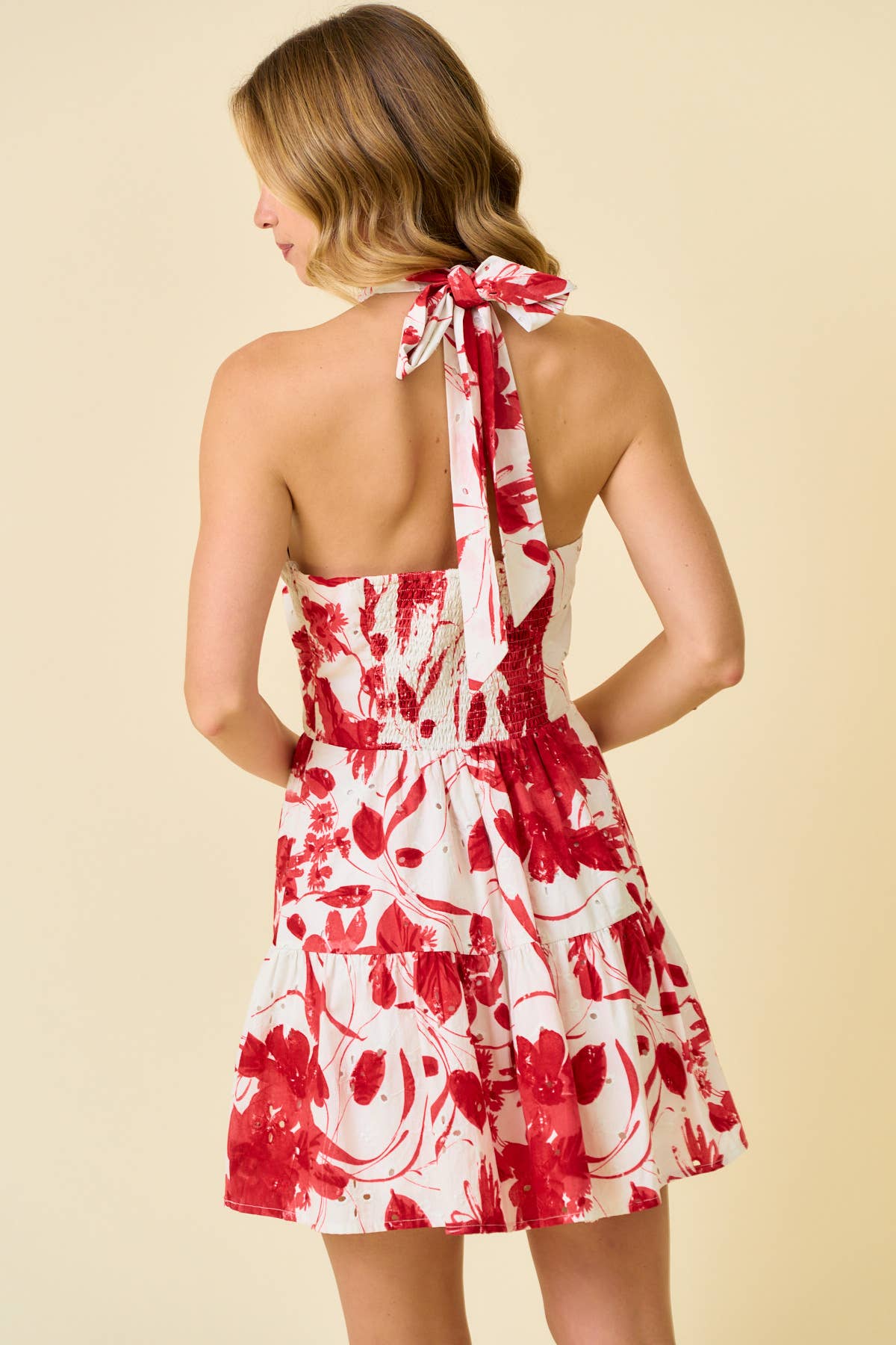 Frankie Red Eyelet Floral Halter Dress
