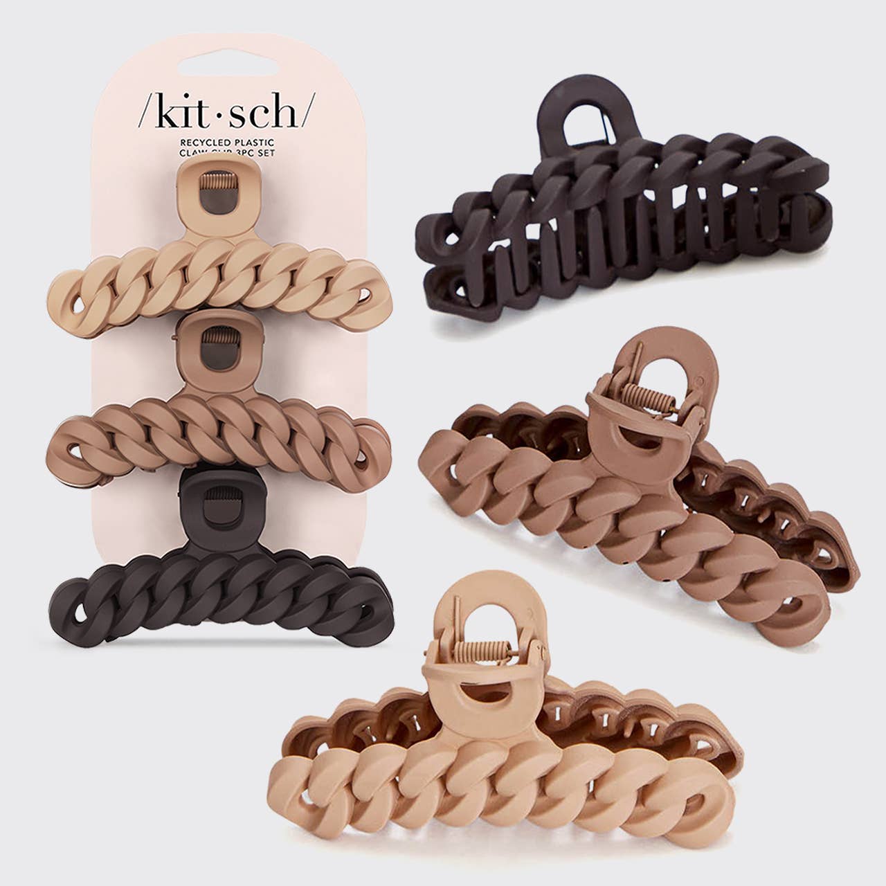 KITSCH Eco-friendly Chain Claw Clip 3pc Set - Neutral