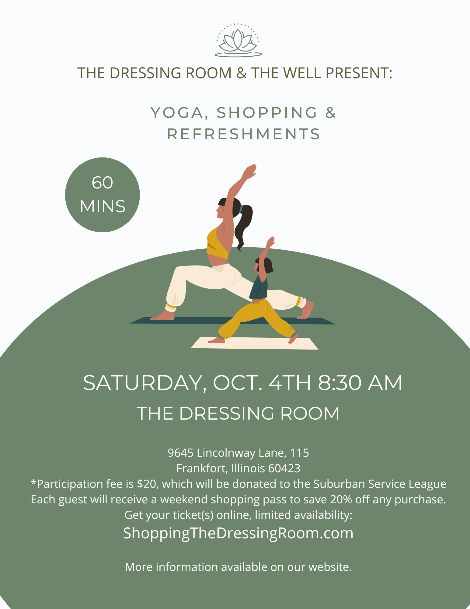 Yoga Event Ticket October 4th, 8:30am @ The Dressing Room Frankfort