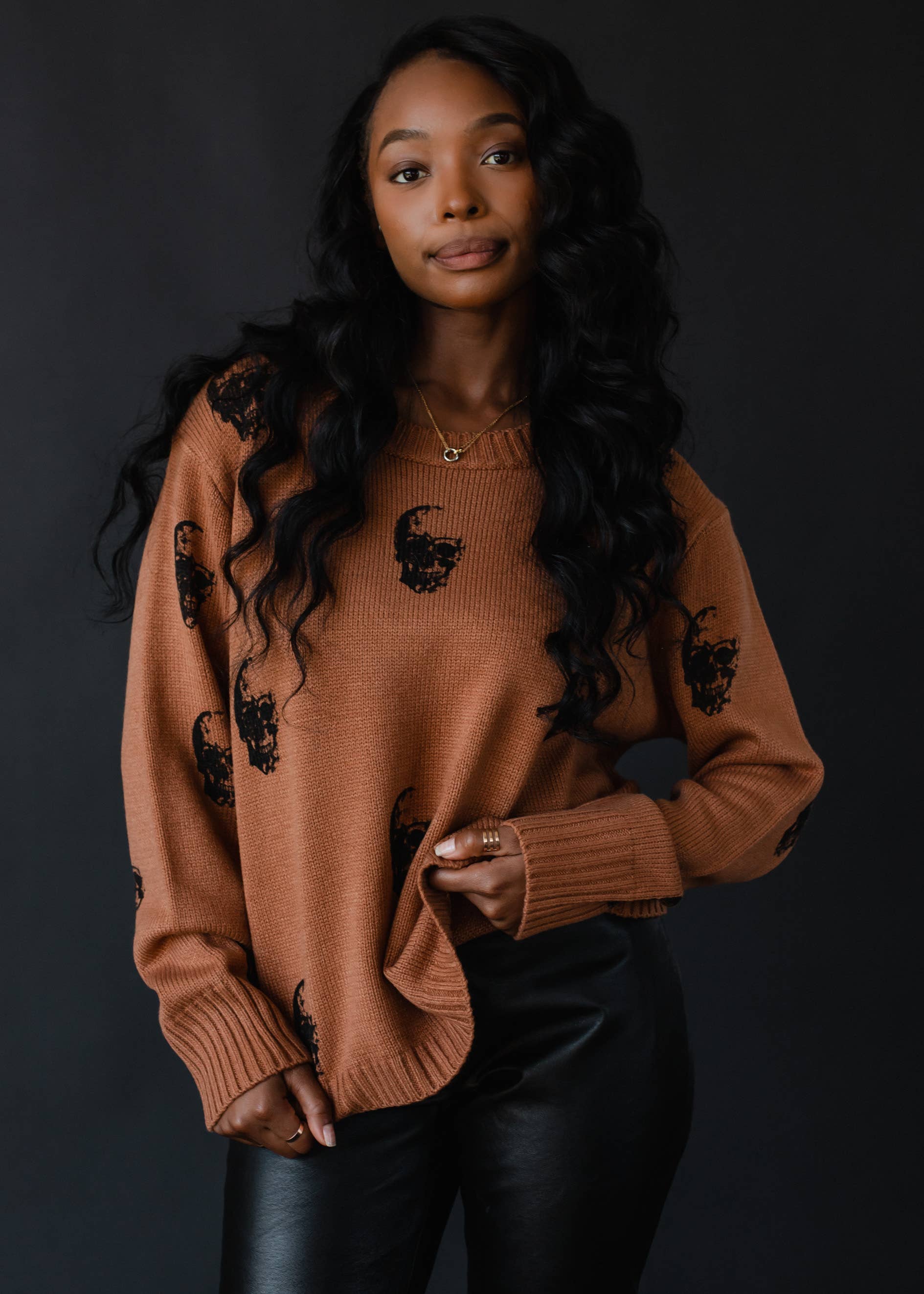 Spooky Brown Skull Sweater
