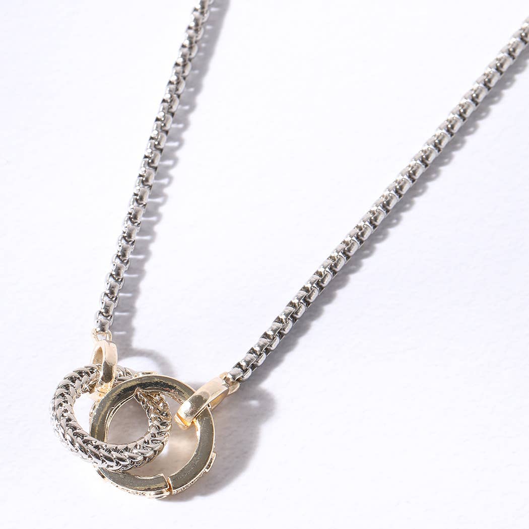 Nessa Two Tone Linked Circle Pendant Necklace