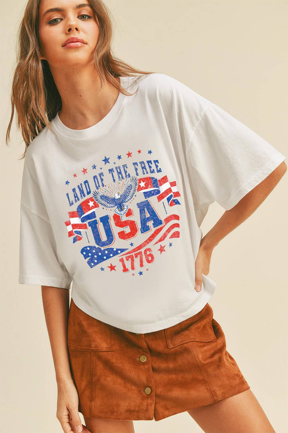 Land Of The USA Long Cropped Short Sleeve T-Shirt