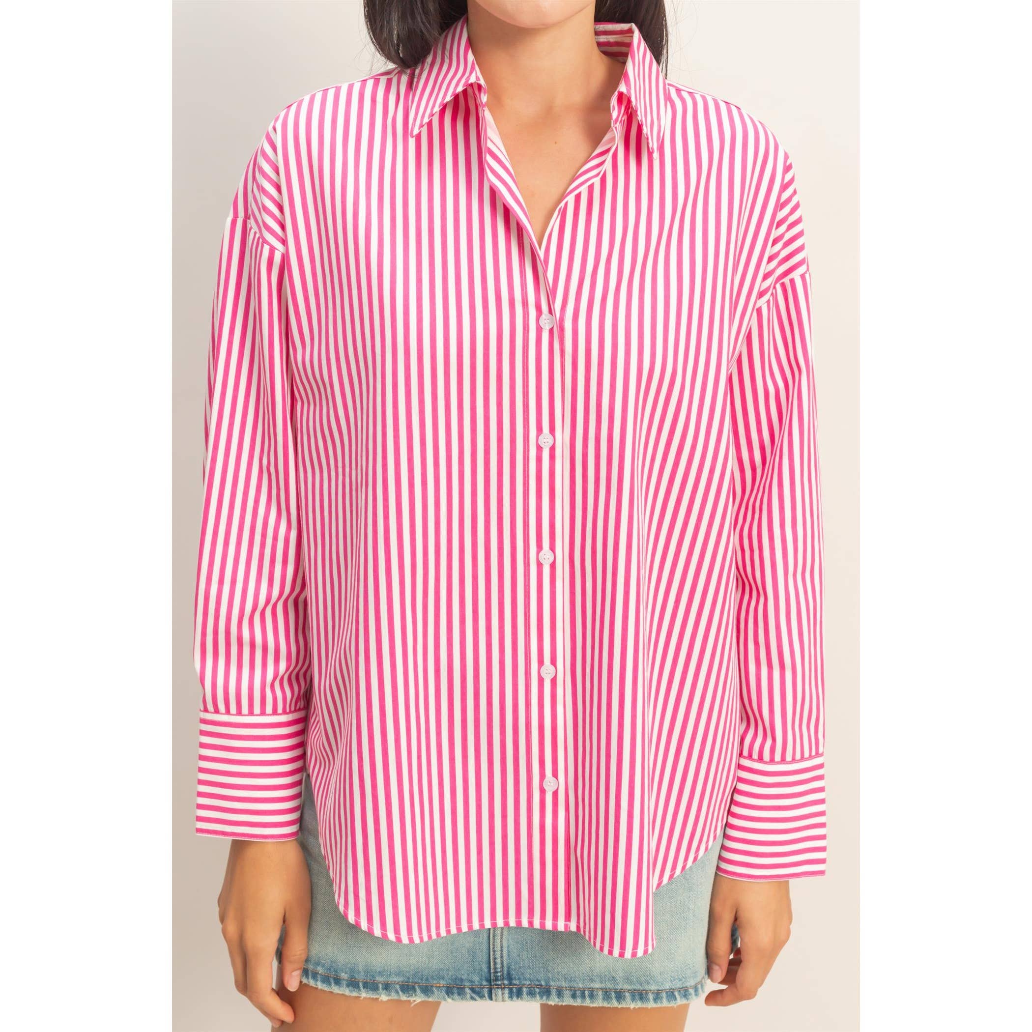 Rosie Striped Button-Up Poplin Shirt