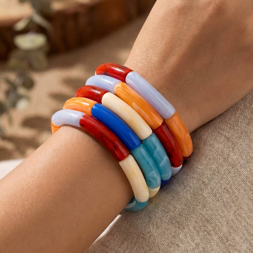 Rue Marble Resin Tube Elastic Bracelet Set (2 Colors!)