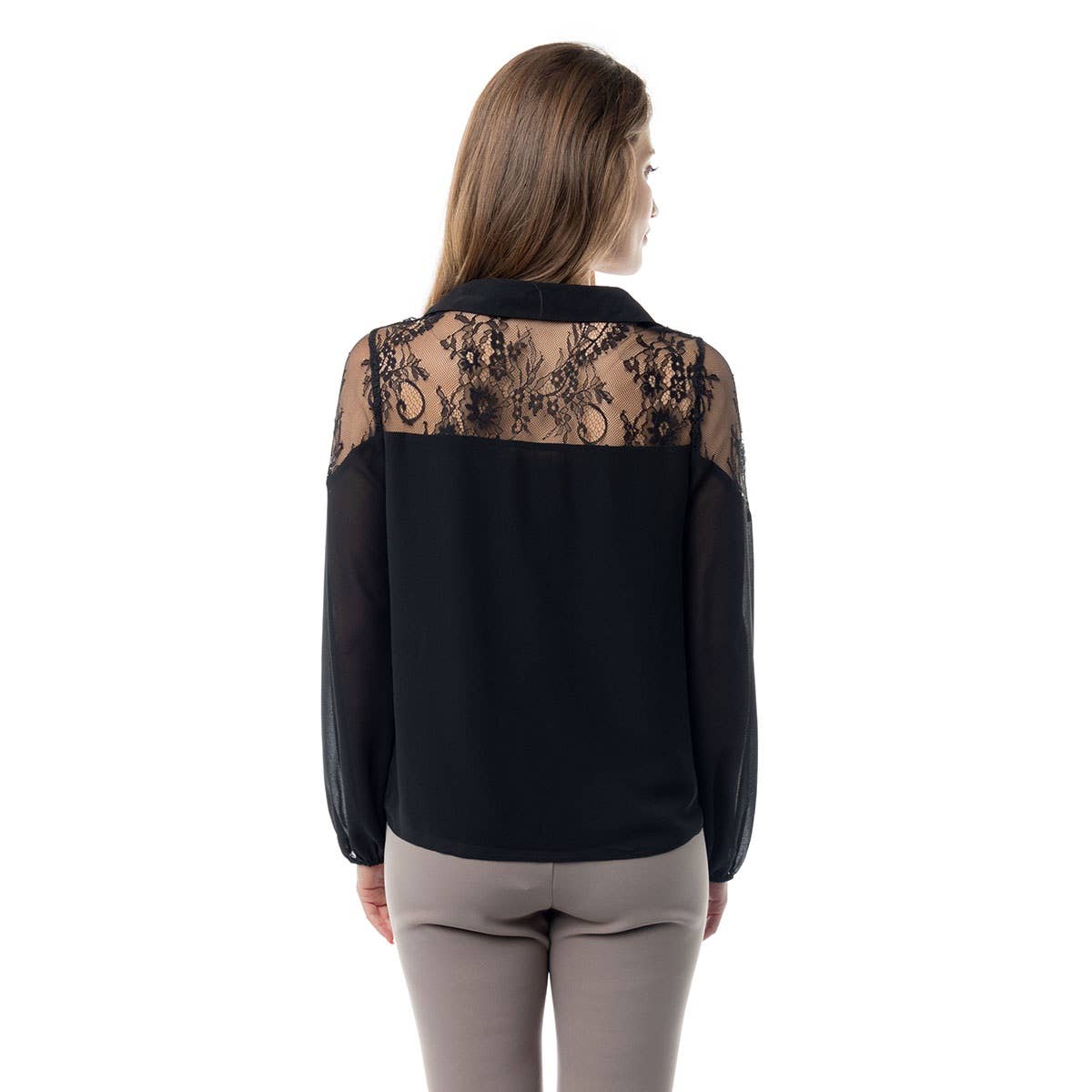 Britt Lace Yoke Chiffon Blouse -Small Only! FINAL SALE