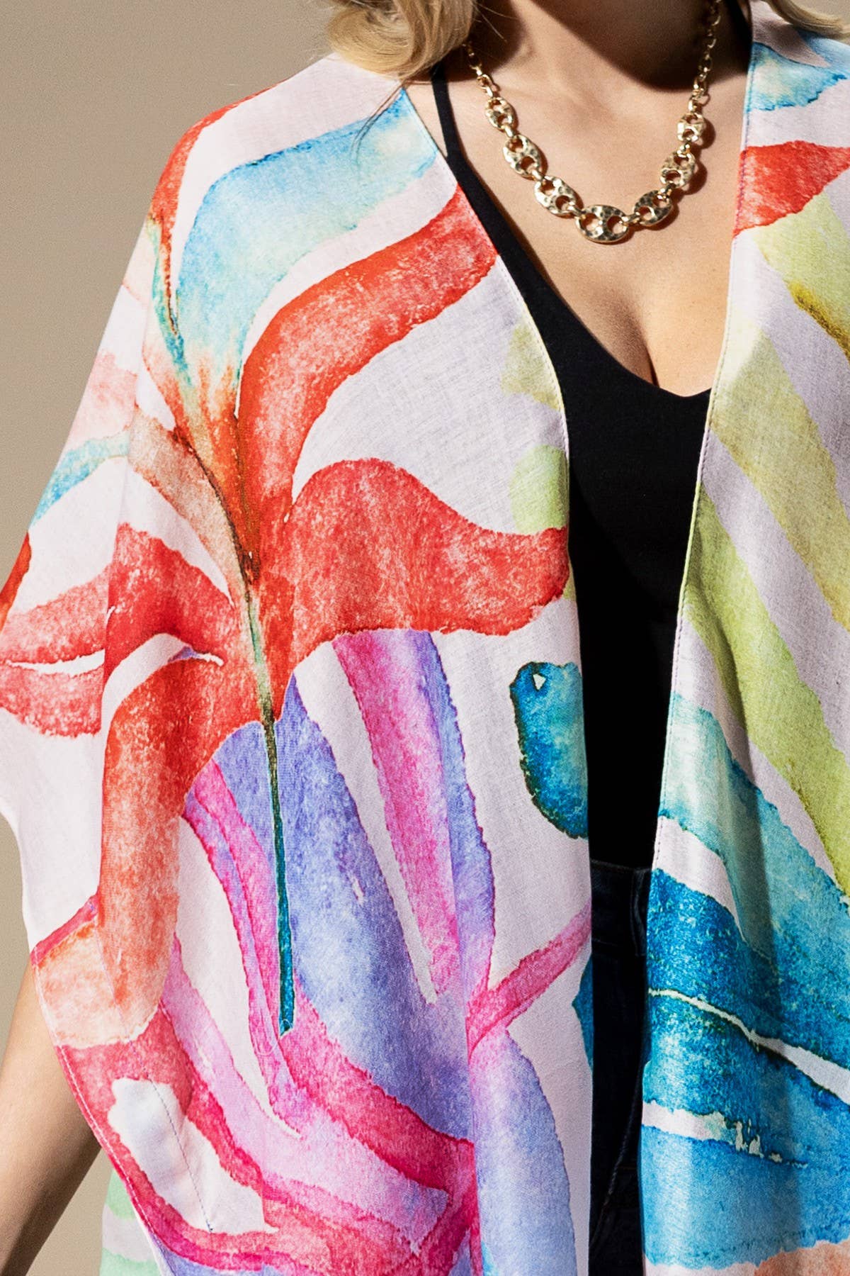Hillary Watercolor Leaves Print Kimono