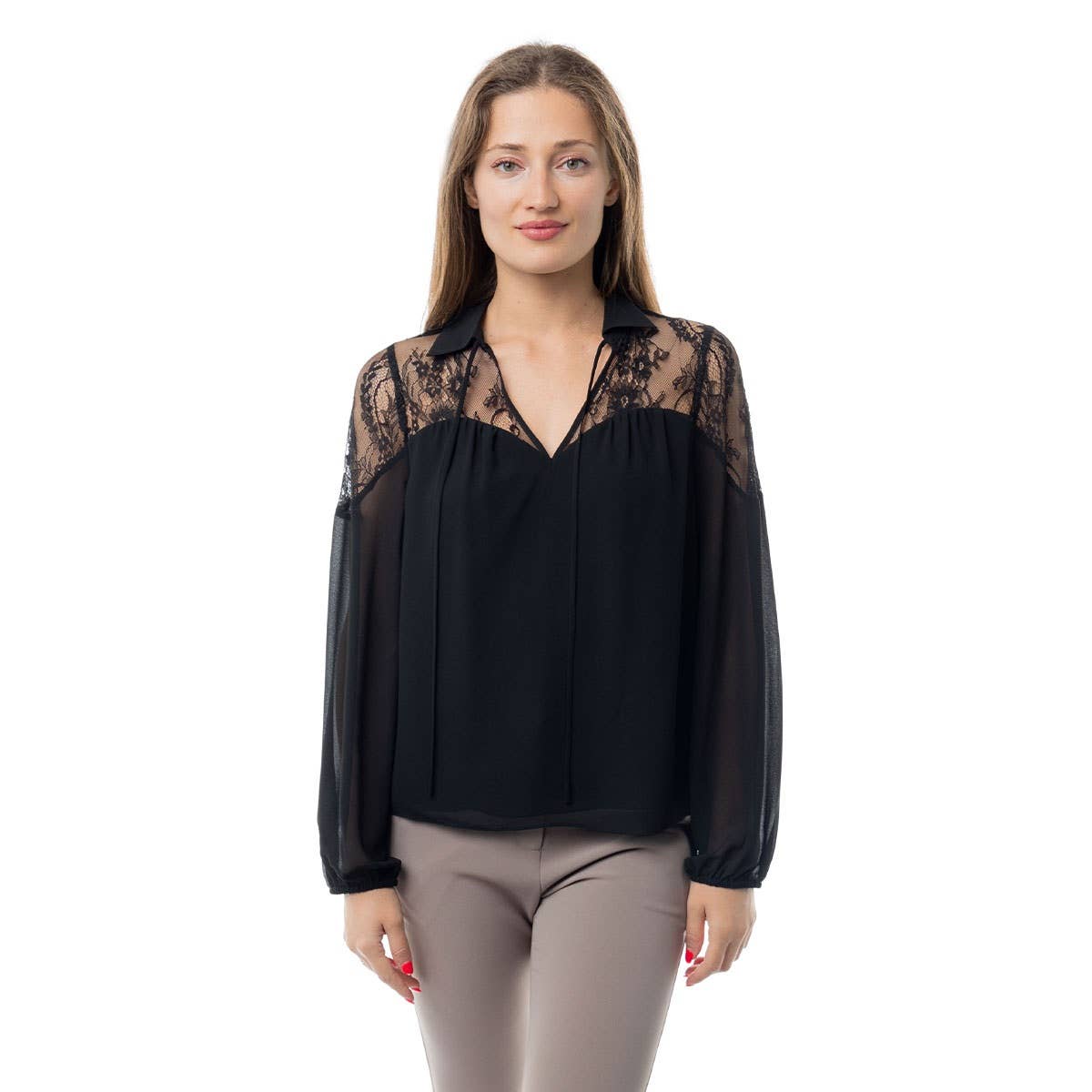 Britt Lace Yoke Chiffon Blouse