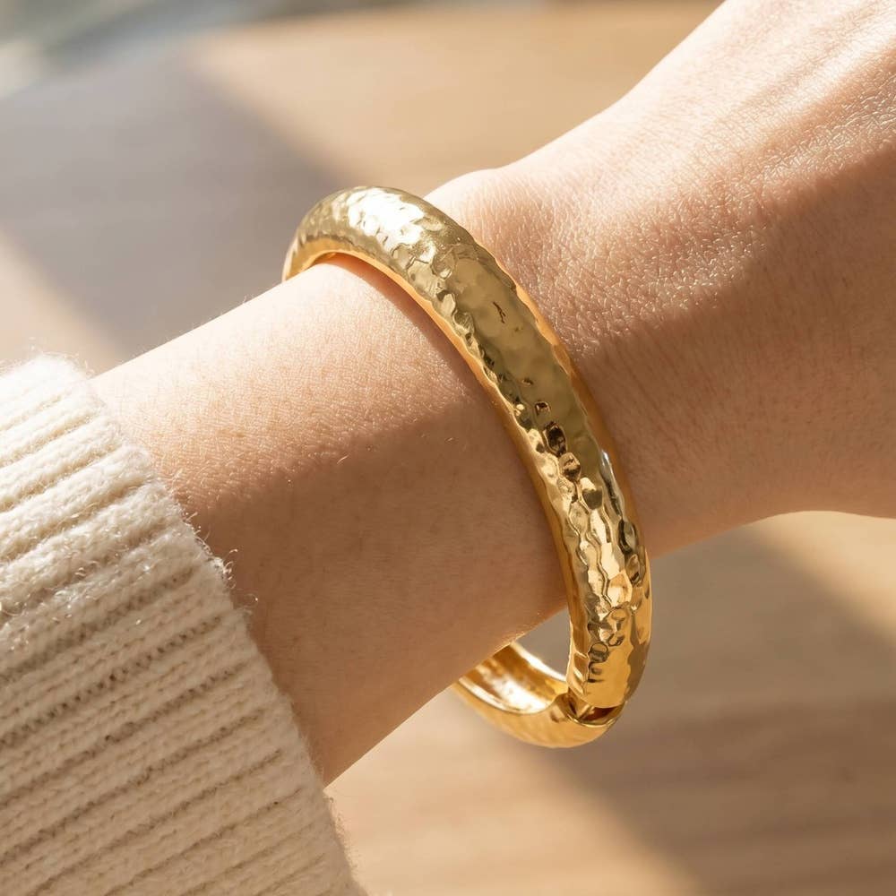 Angela Hammered Dome Hinged Bangle Bracelet