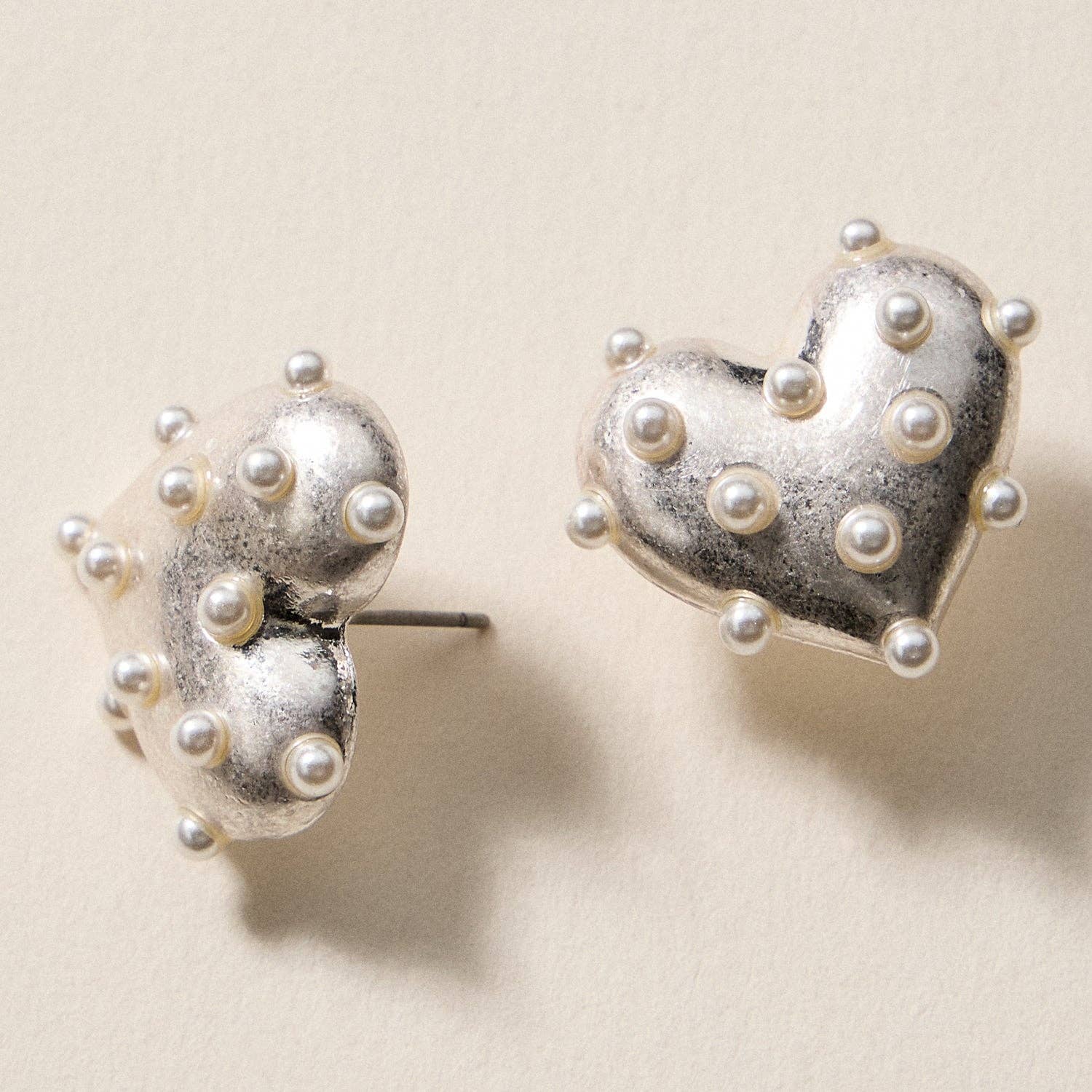 Hilly Pearl Studded Heart Earrings – Cute Valentine’s Day Statement Studs
